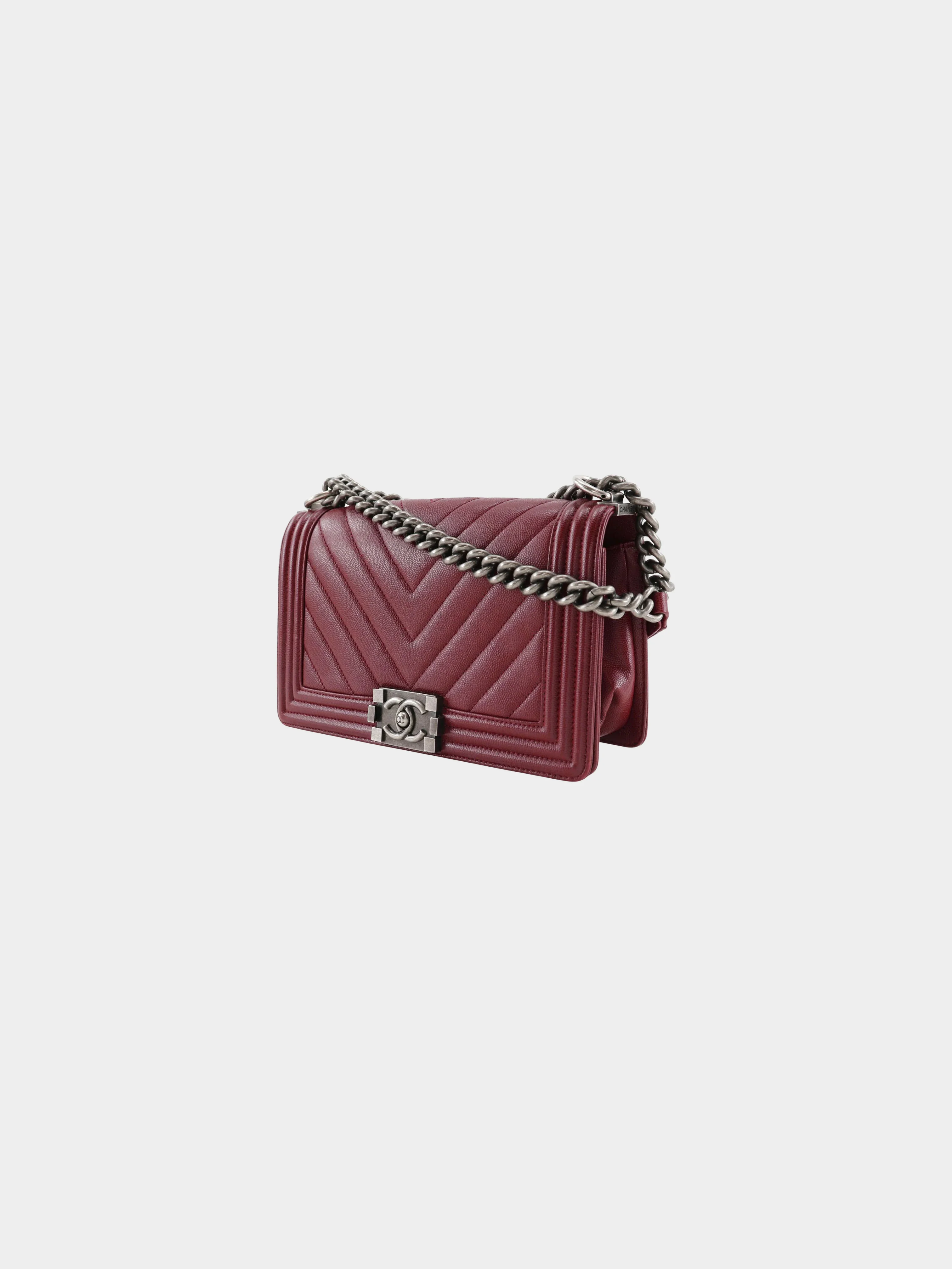 Chanel 2017 Burgundy Caviar Skin Boy Bag - Image 2