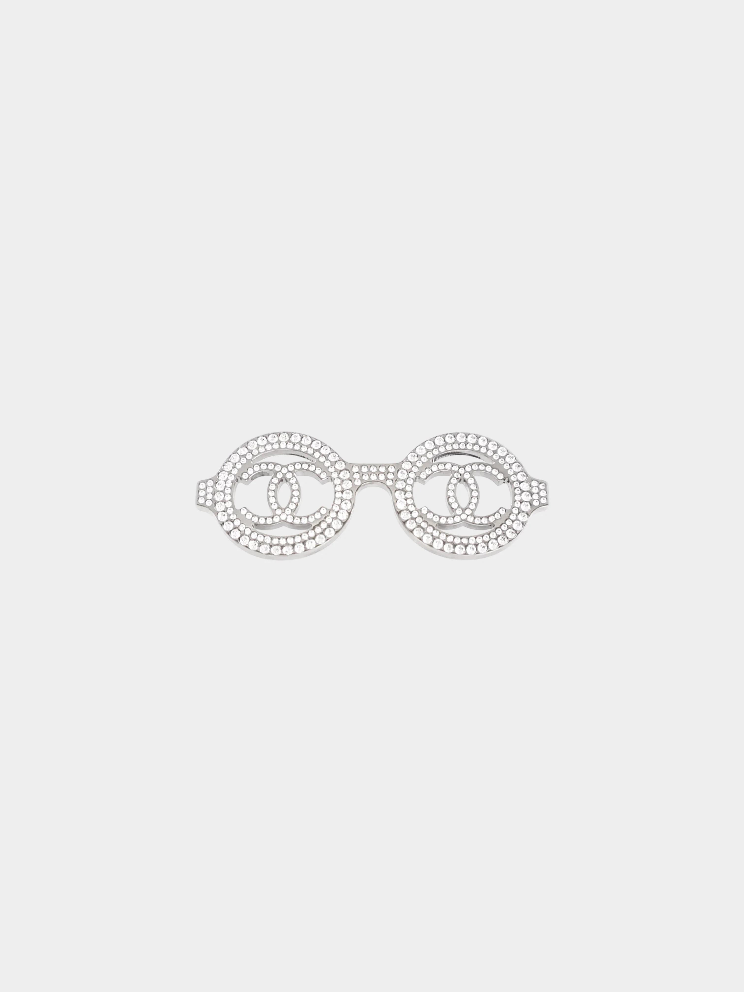 Chanel 2017 Silver Rhinestone CC Sunglasses Brooch