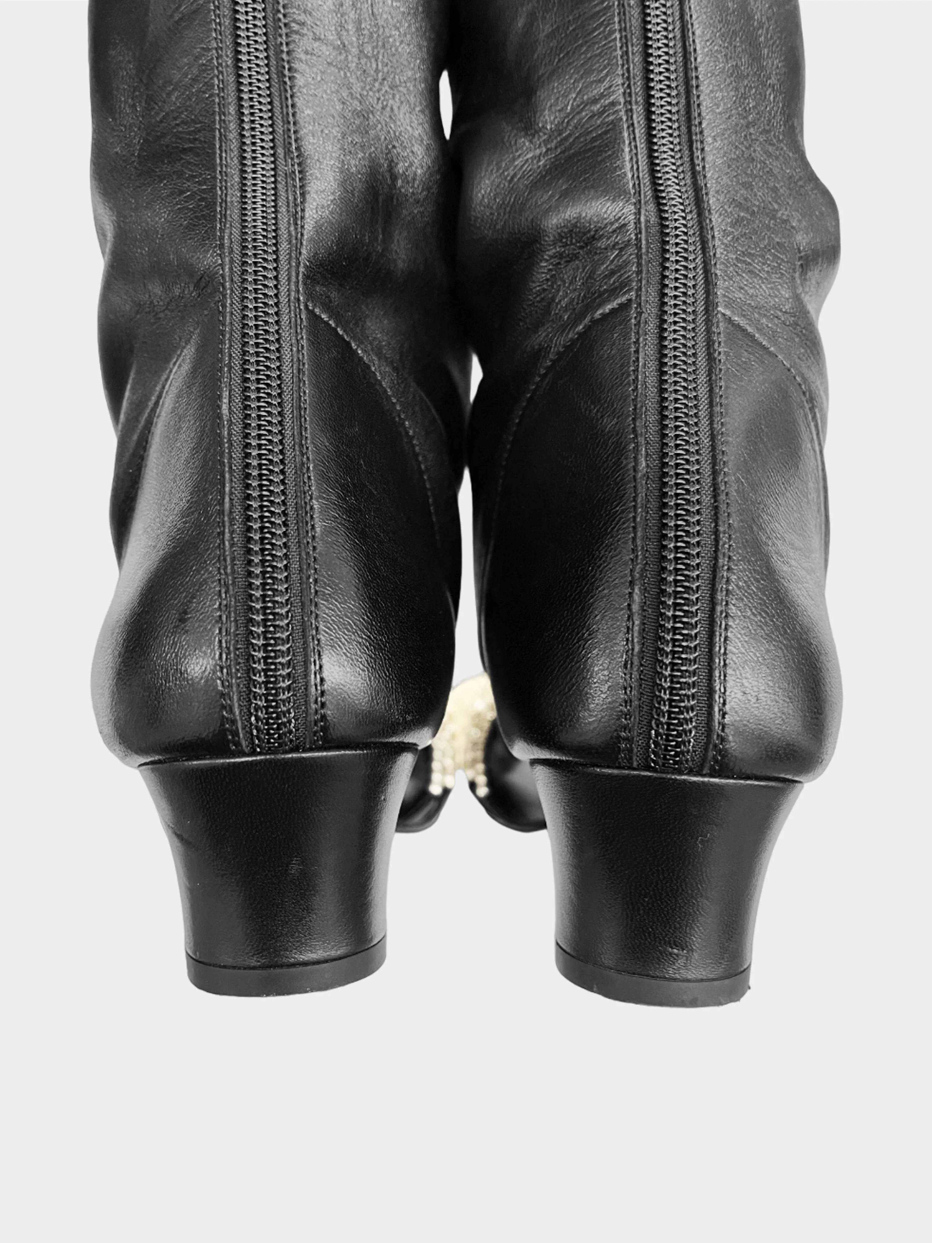 Chanel 2017 Tall Leather Boots with Faux Pearls - Image 3