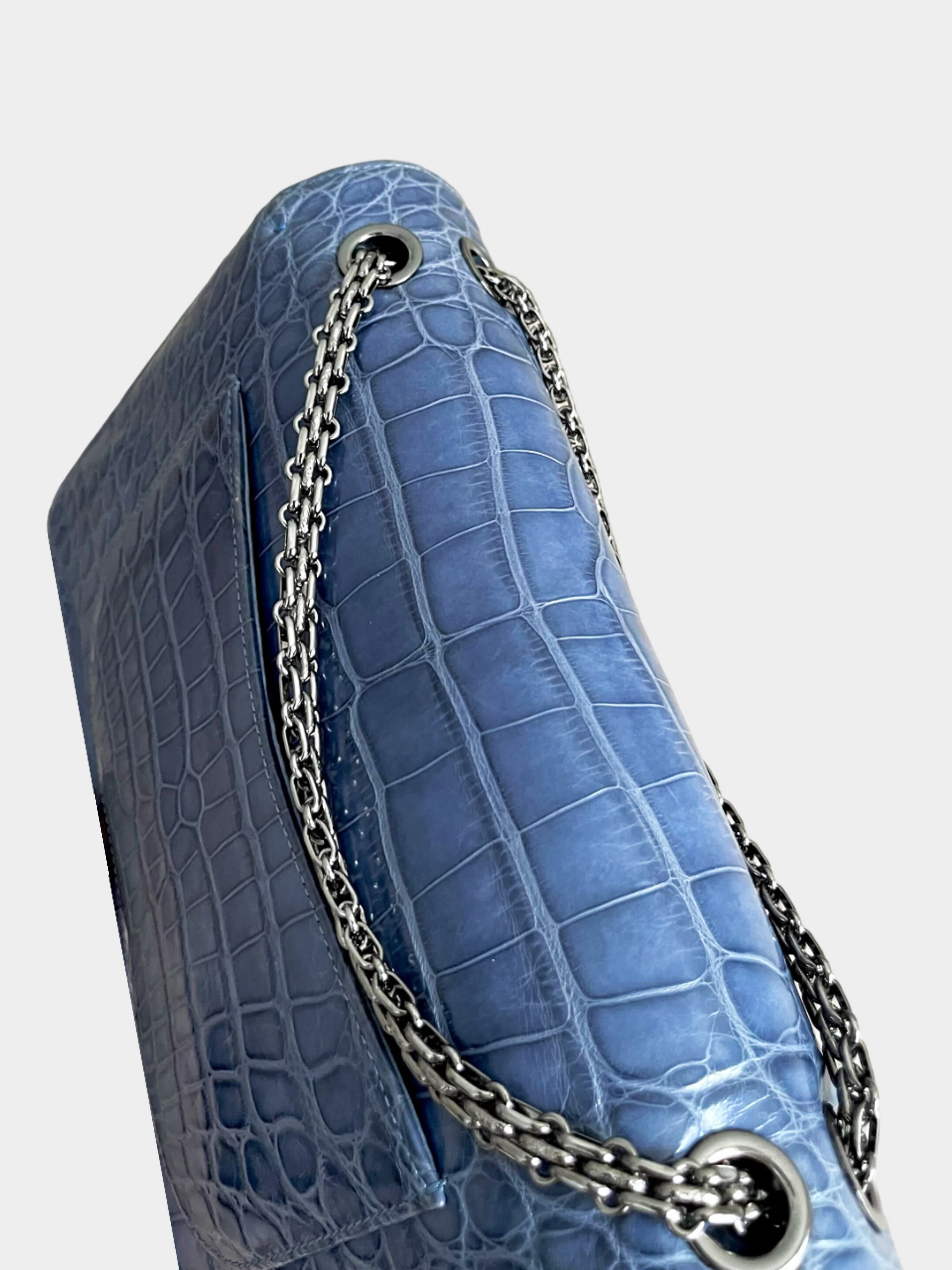 Chanel 2018 Denim Blue Reissue 2.55 Alligator Medium Classic Double Flap Bag - Image 6