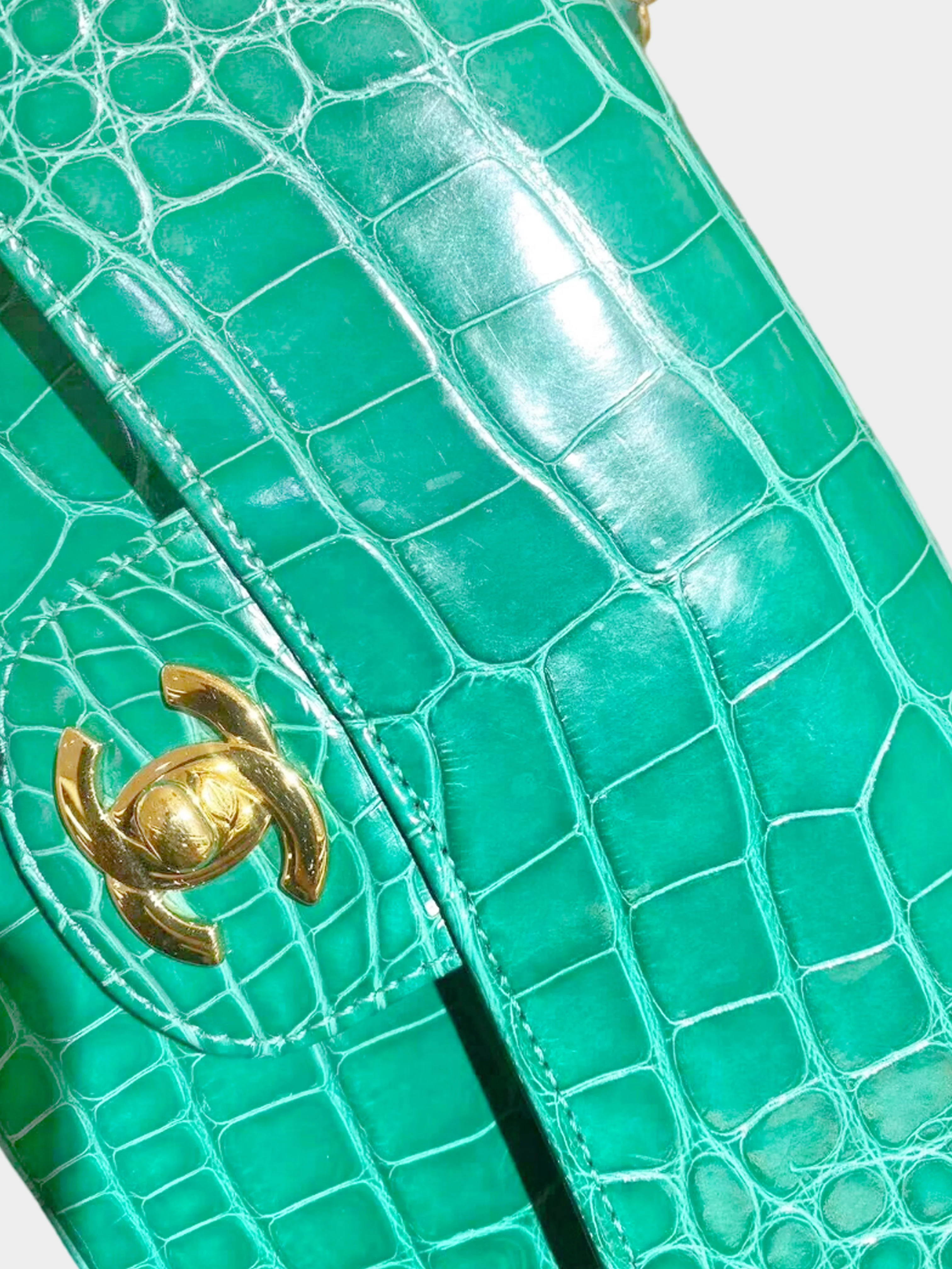 Chanel 2018 Green Exotic Alligator Classic Single Flap Bag - Image 3