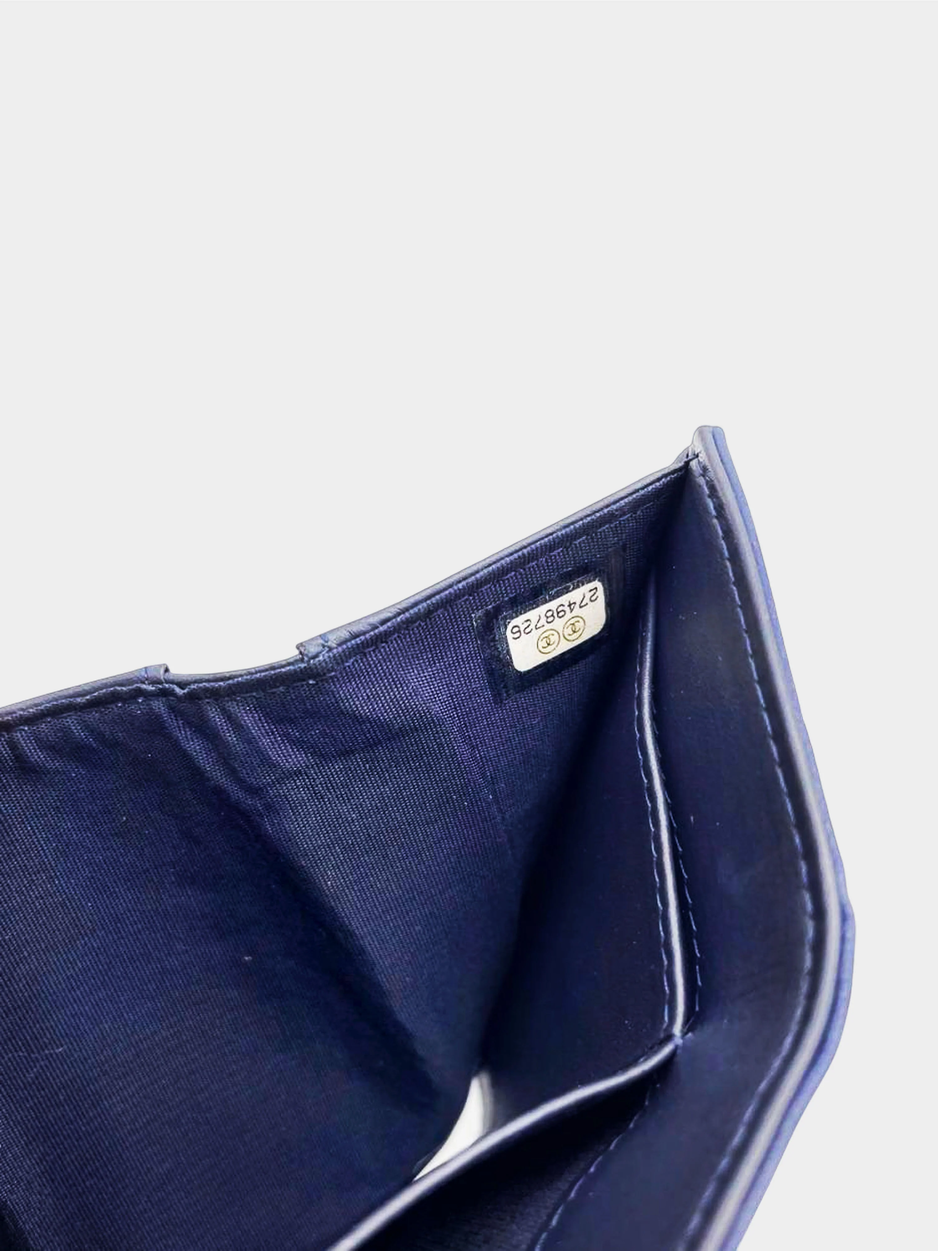 Chanel 2019 Navy Camellia Embossed Trifold Wallet - Image 4