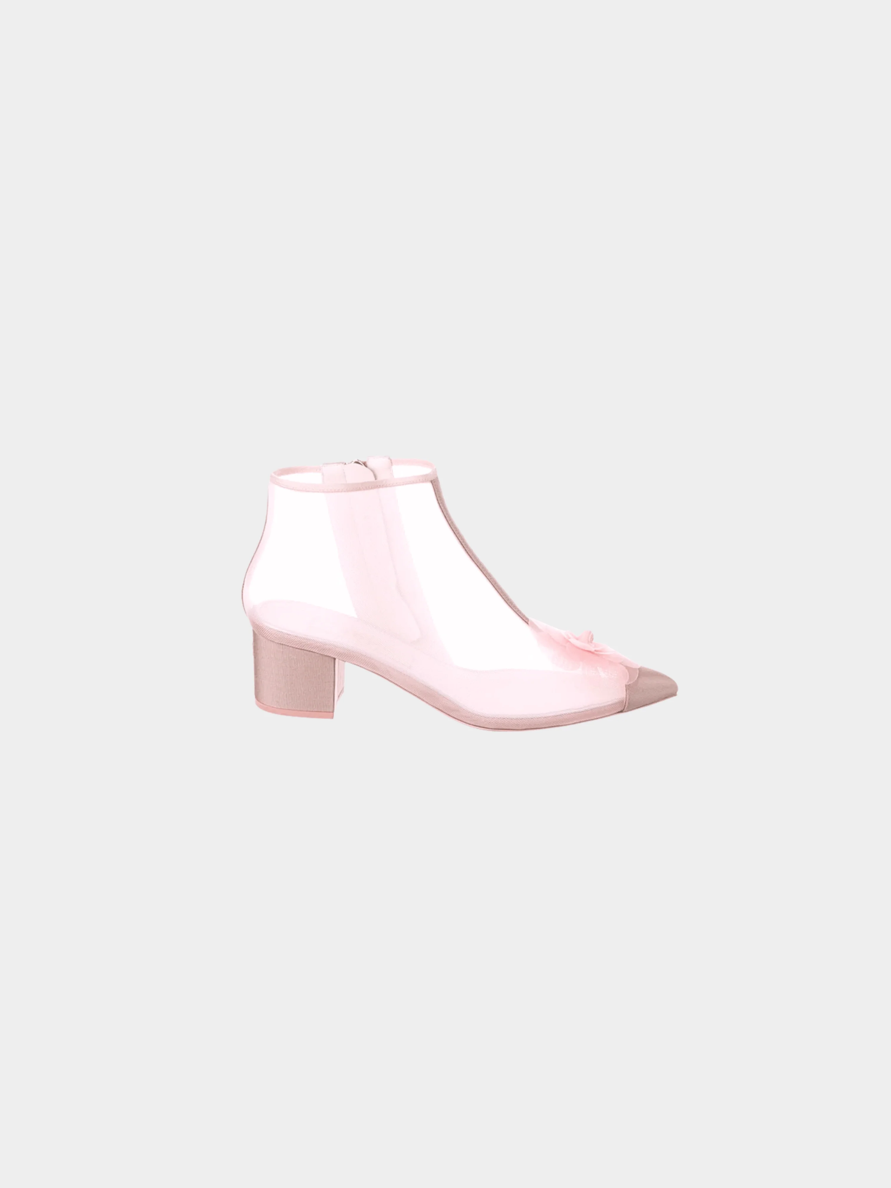 Chanel 2019 Pink Mesh Grosgrain Camellia Short Boots