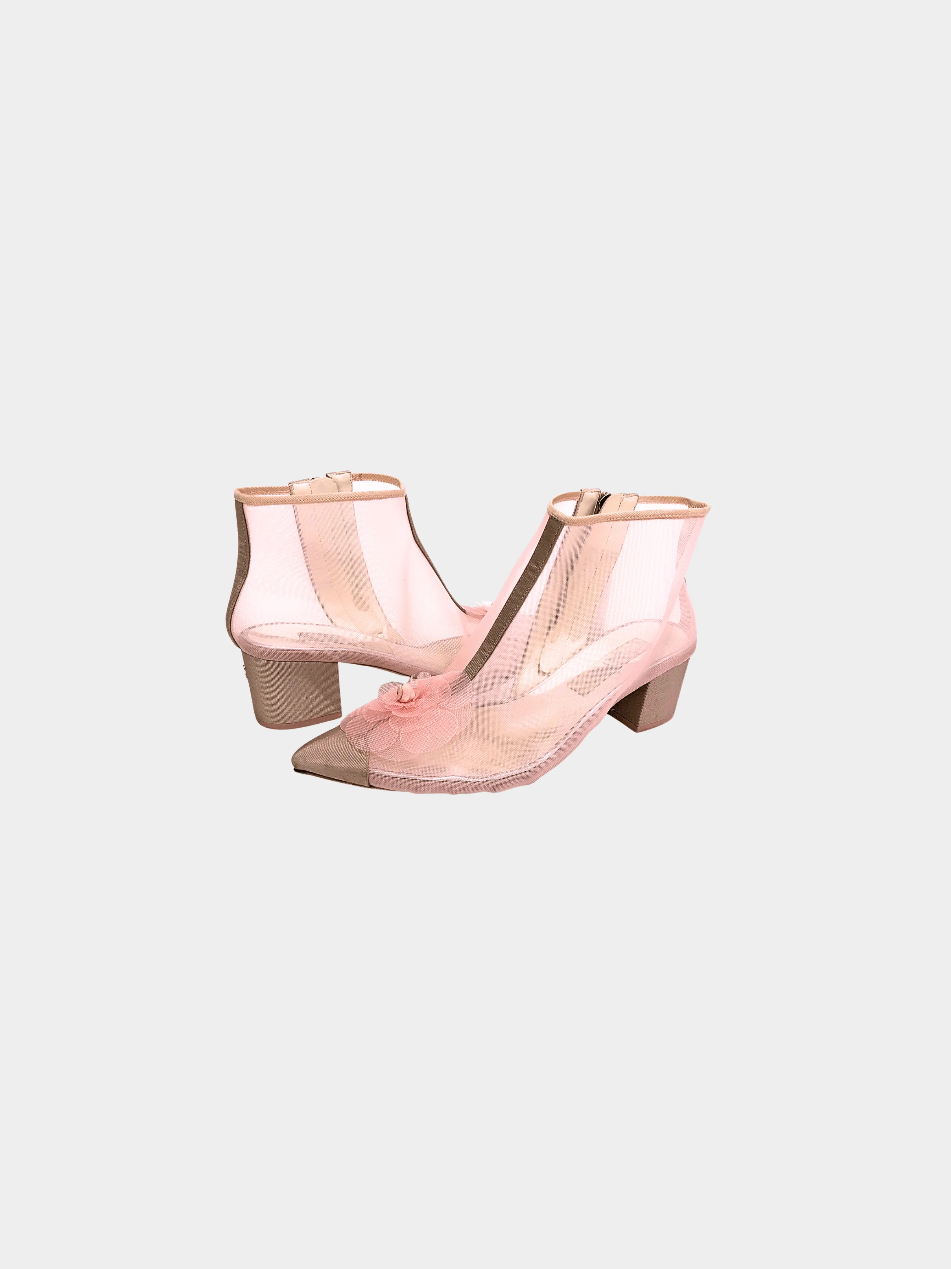 Chanel 2019 Pink Mesh Grosgrain Camellia Short Boots - Image 2