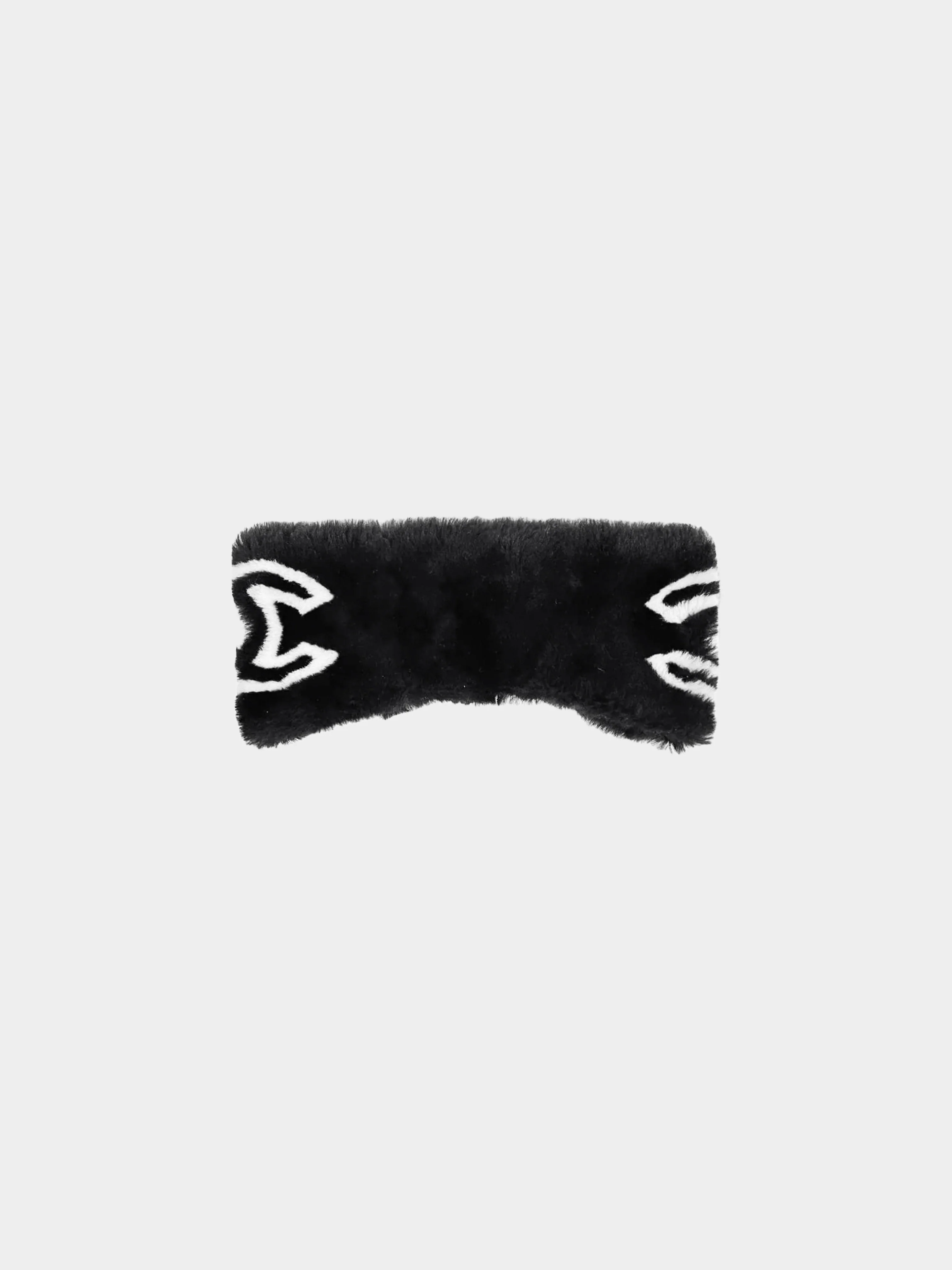Chanel 2020 Black Shearling Headband with White CC Logos - Image 3