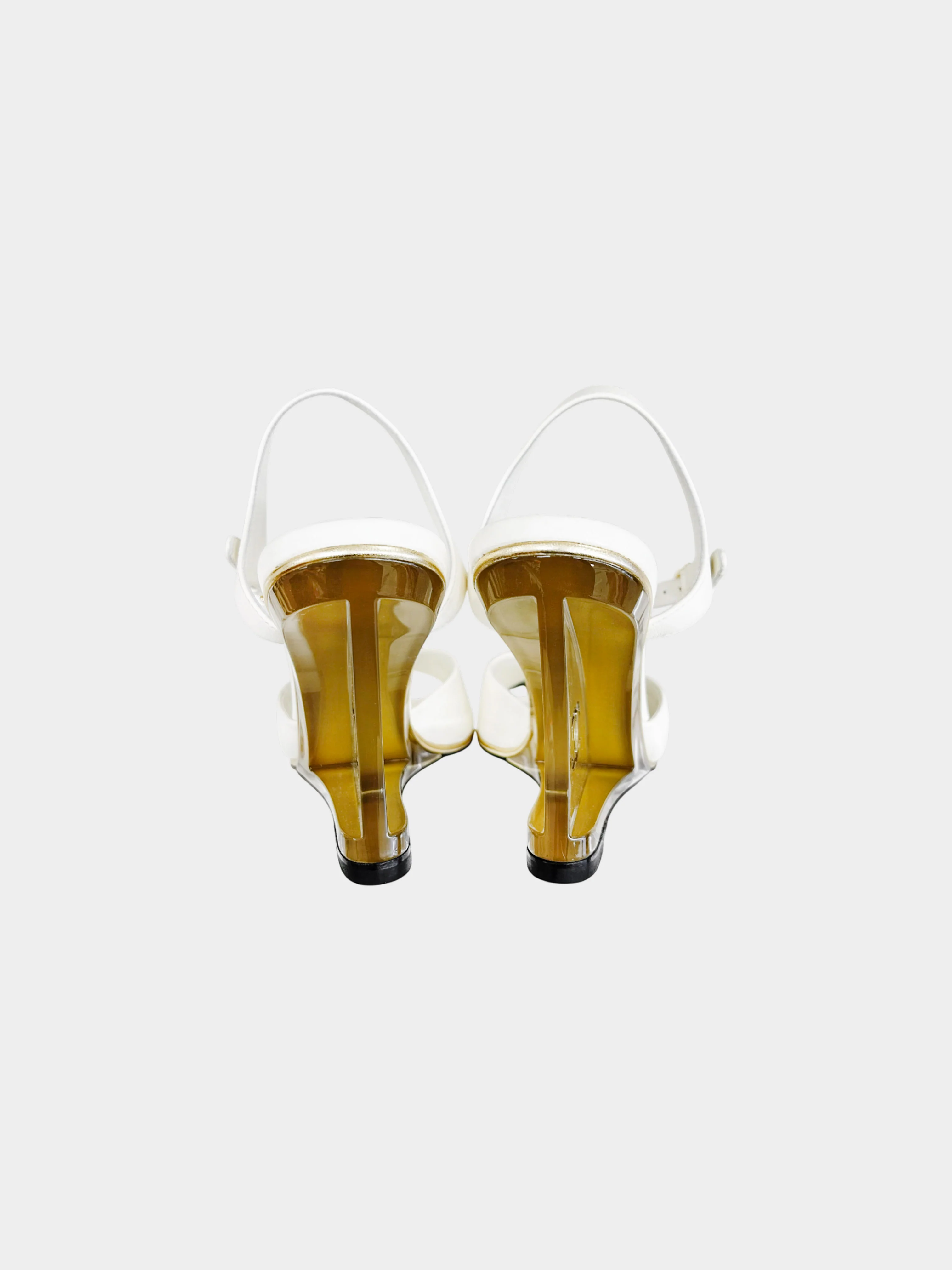 Chanel 2020 Ivory Leather Lucite Logo Wedges  Heels - Image 2
