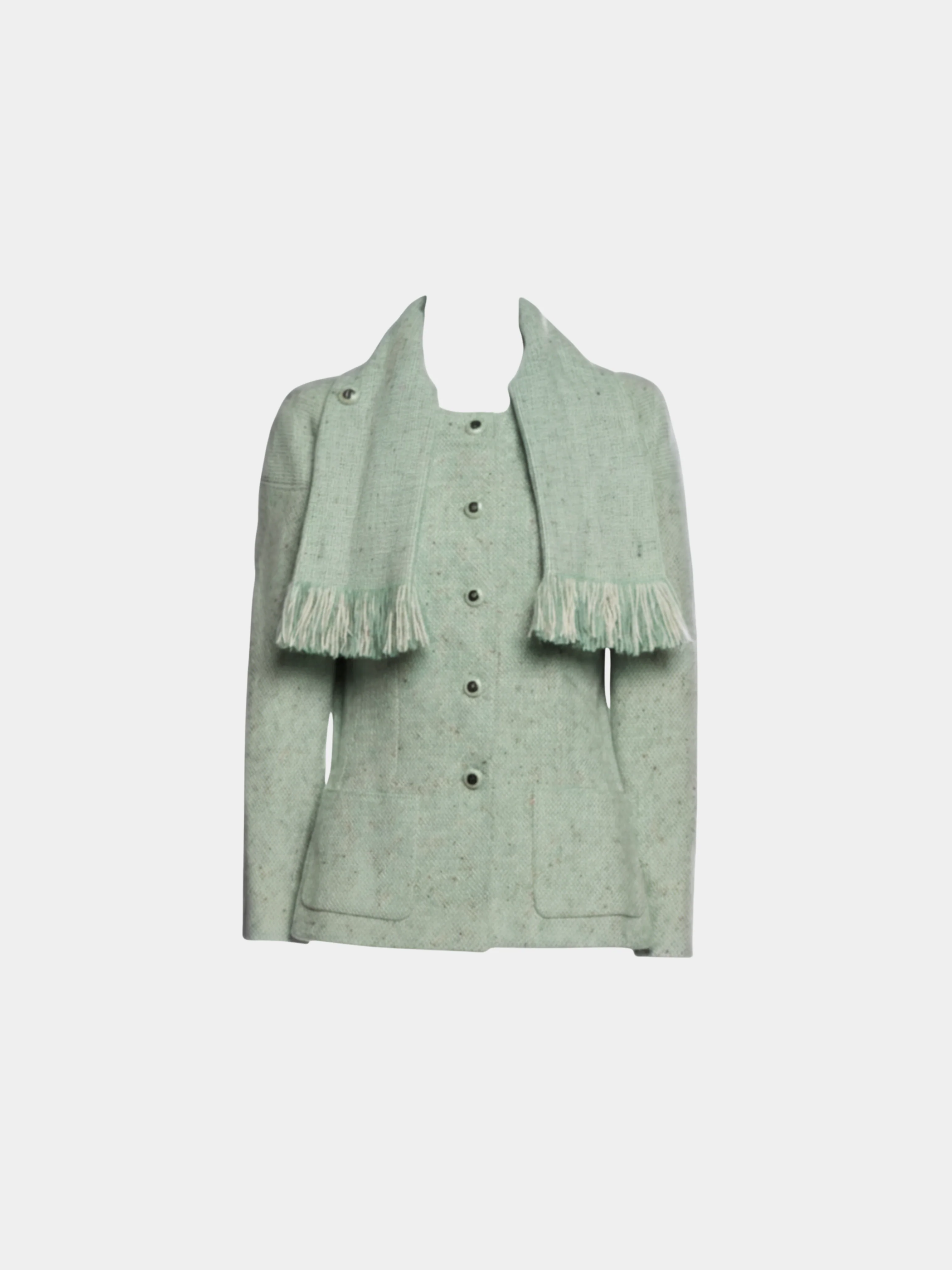 Chanel 2020s Mint Tweed Jacket with Matching Scarf