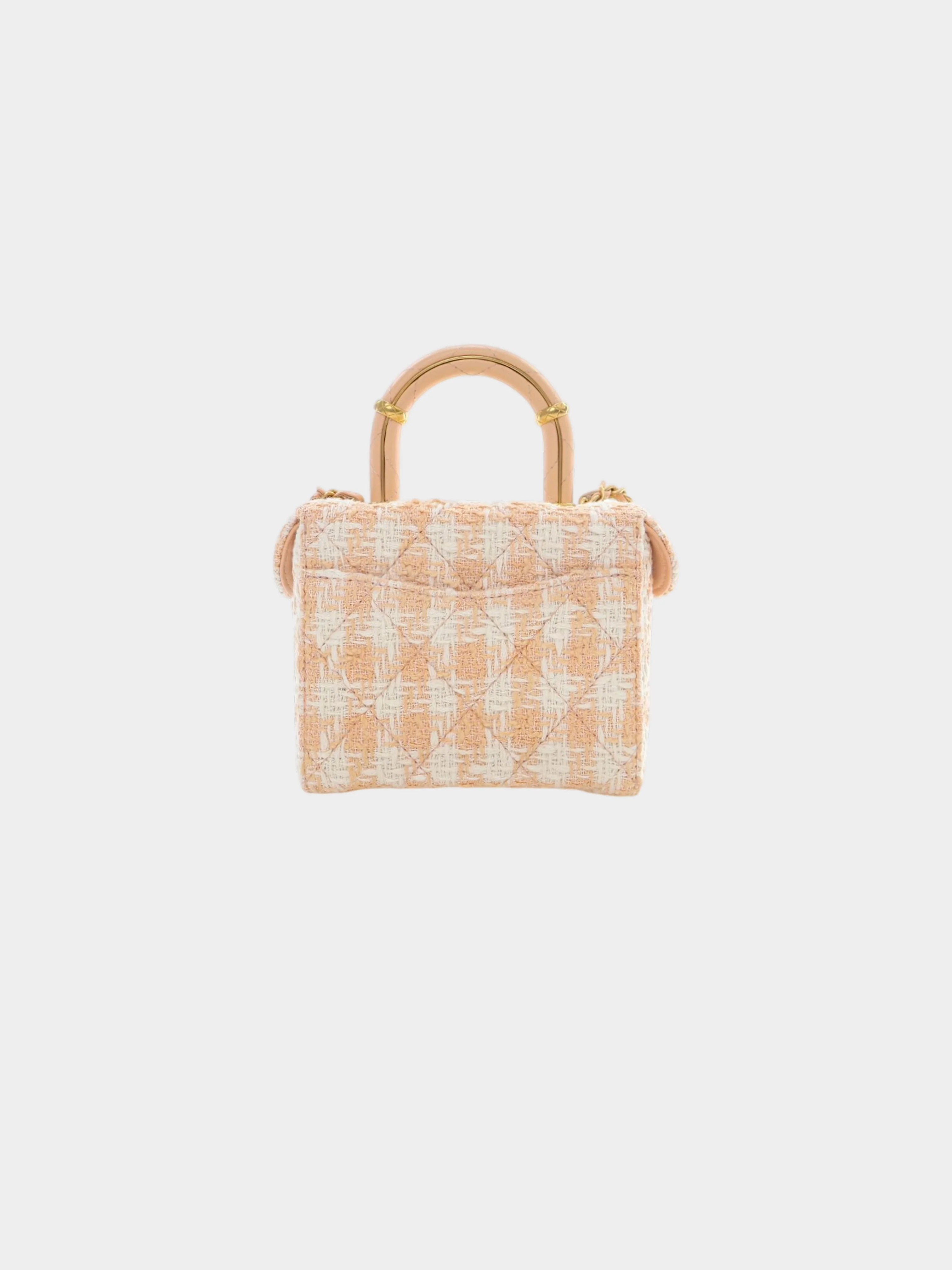Chanel 2020s Pink and White Quilted Tweed Mini Top Handle Flap Bag - Image 2