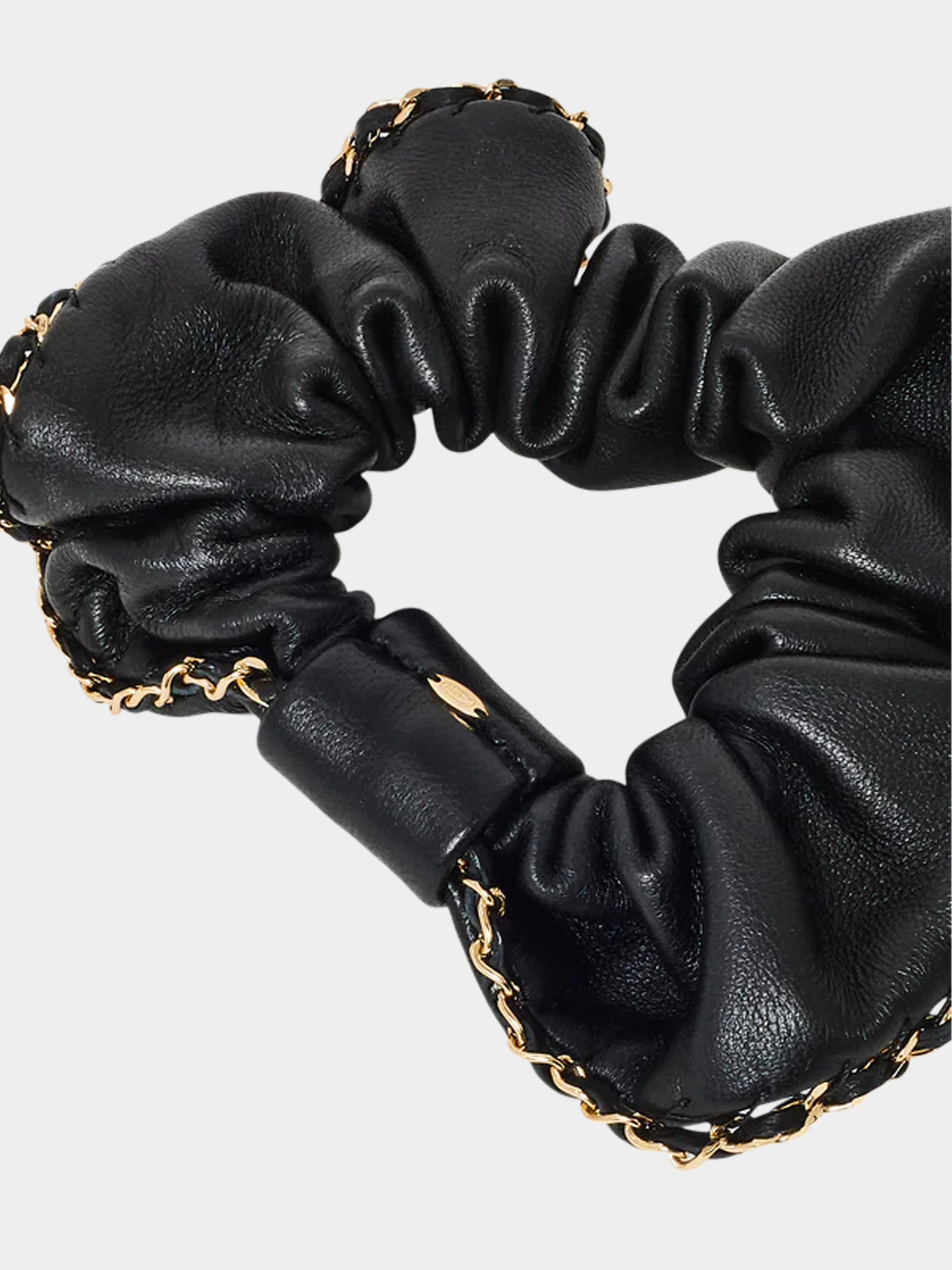 Chanel 2021-2022 Black Leather Chain Scrunchie - Image 2