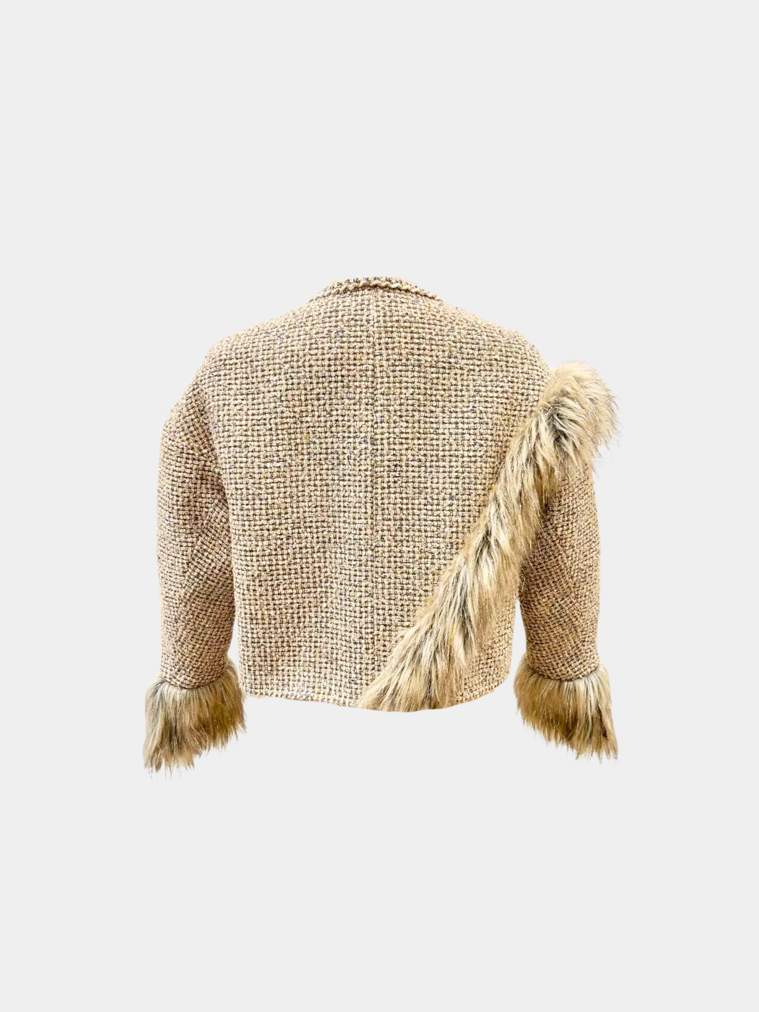 Chanel 2021 Beige Tweed and Faux Fur Jacket - Image 2