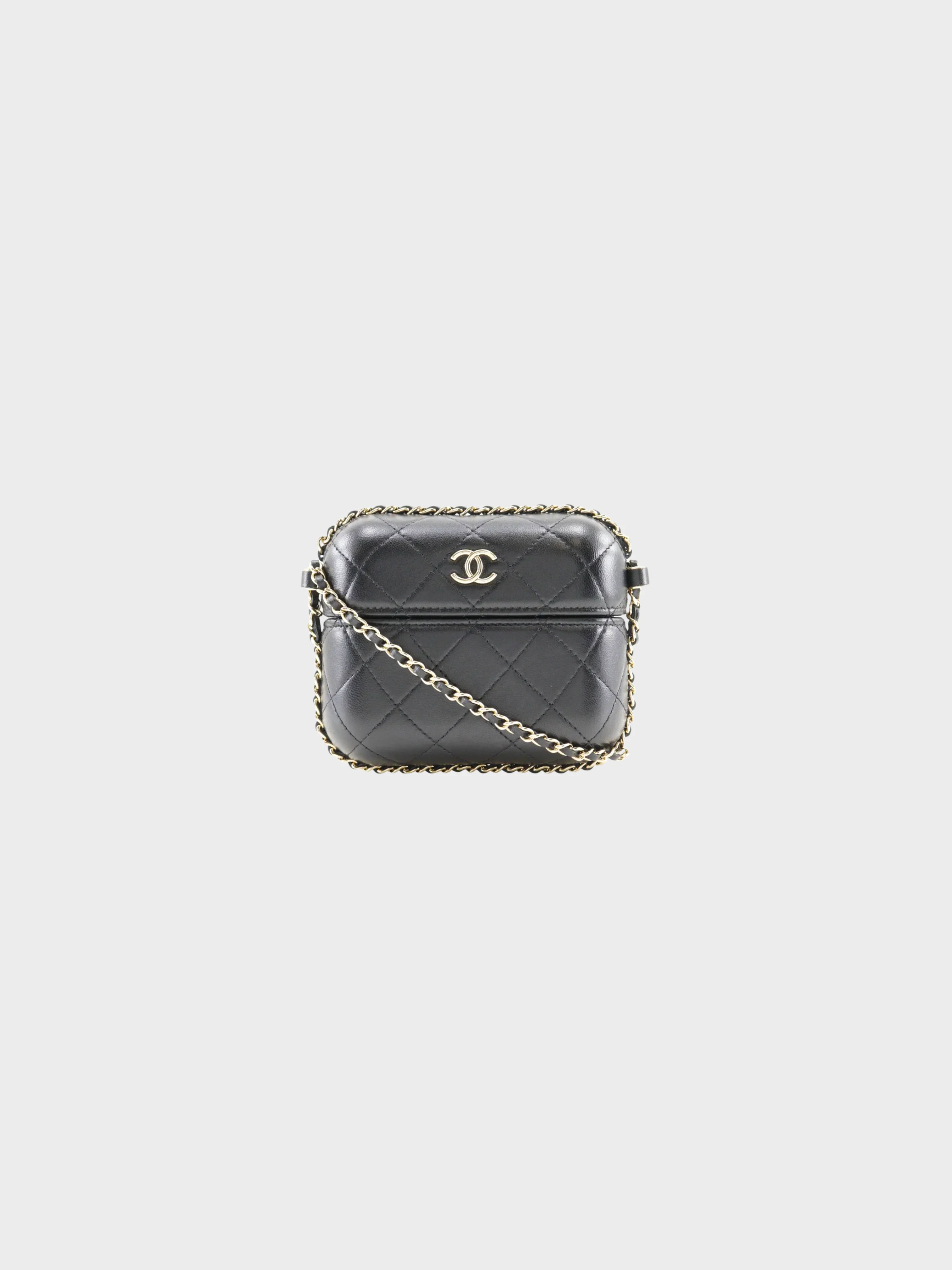 Chanel 2021 Black Leather Matelasse Chain Pochette Shoulder Bag