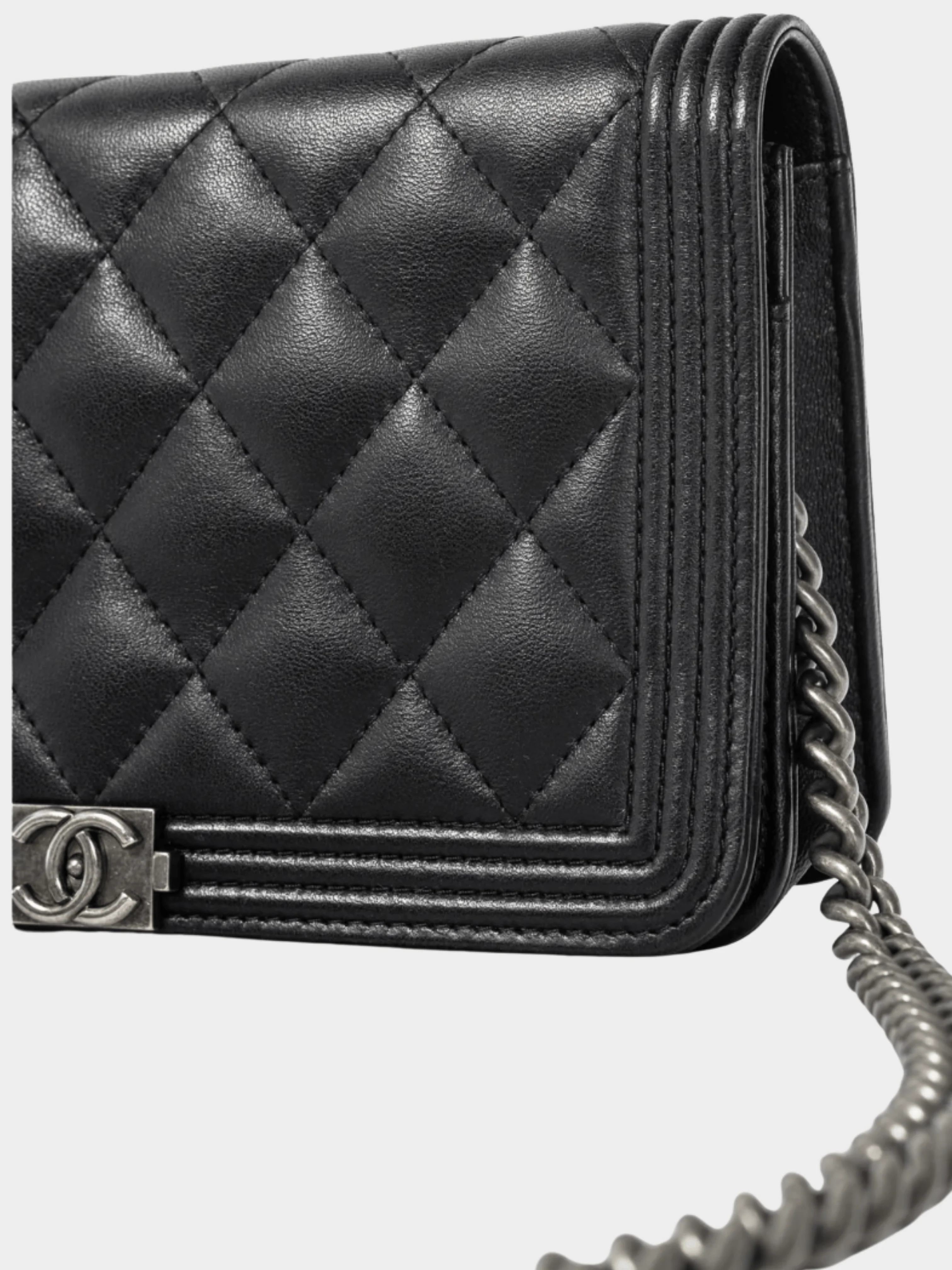 Chanel 2021 Boy Black Quilted Lambskin SHW Wallet-on-Chain - Image 5