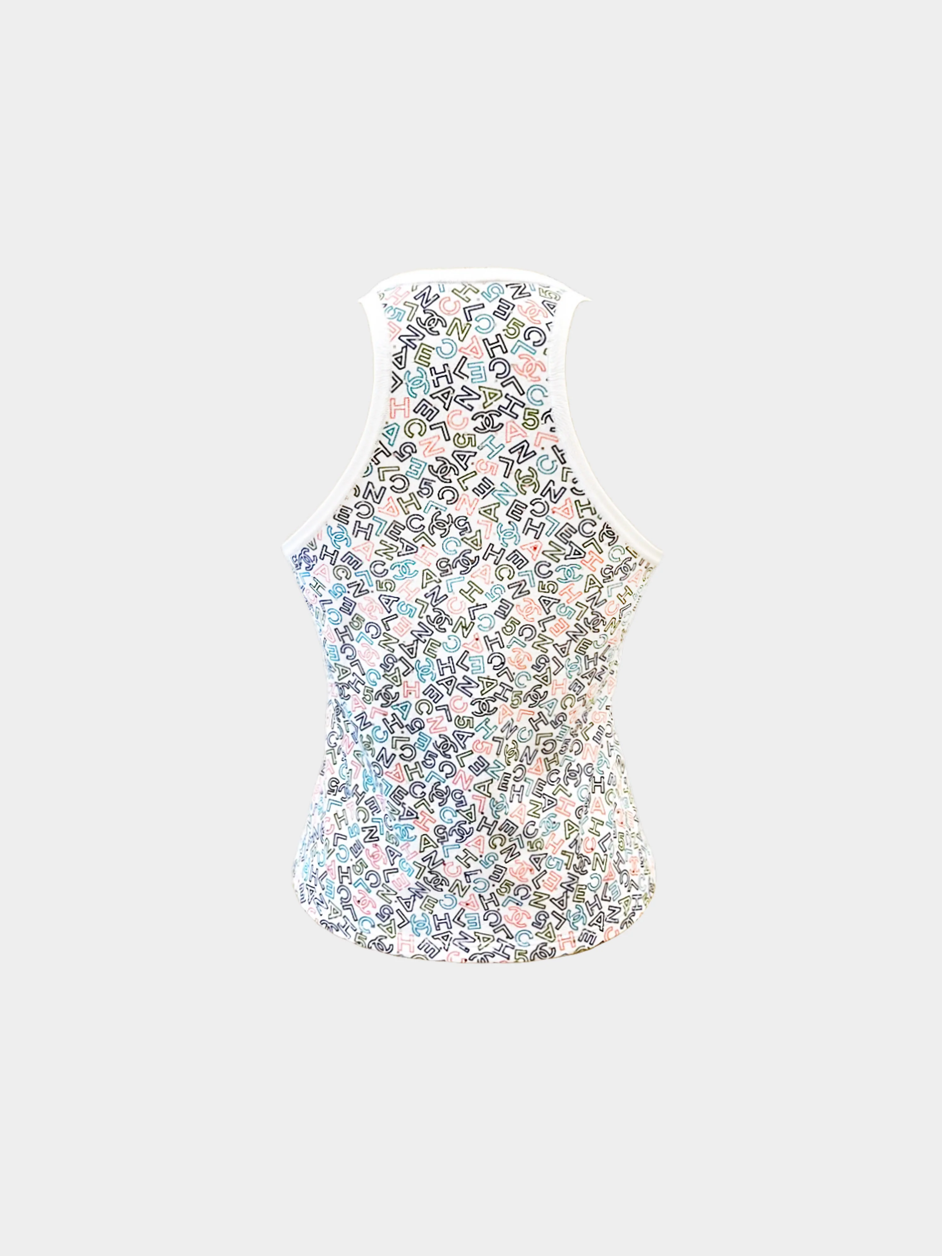 Chanel 2021 Multicolor Logo Print Cotton Tank Top - Image 2