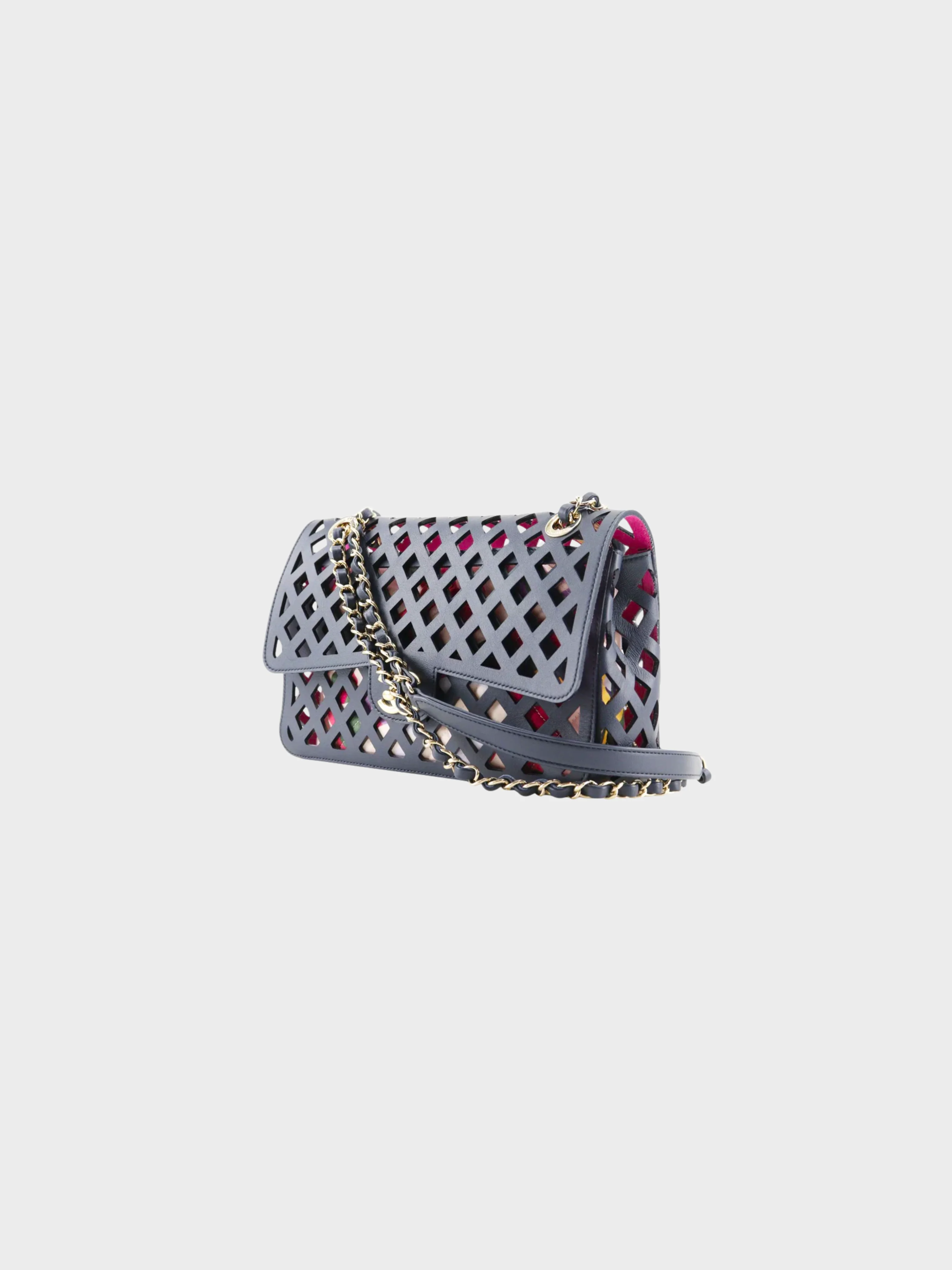Chanel 2021 Navy See Through Perforated Flap Chain Shoulder Bag - Image 2