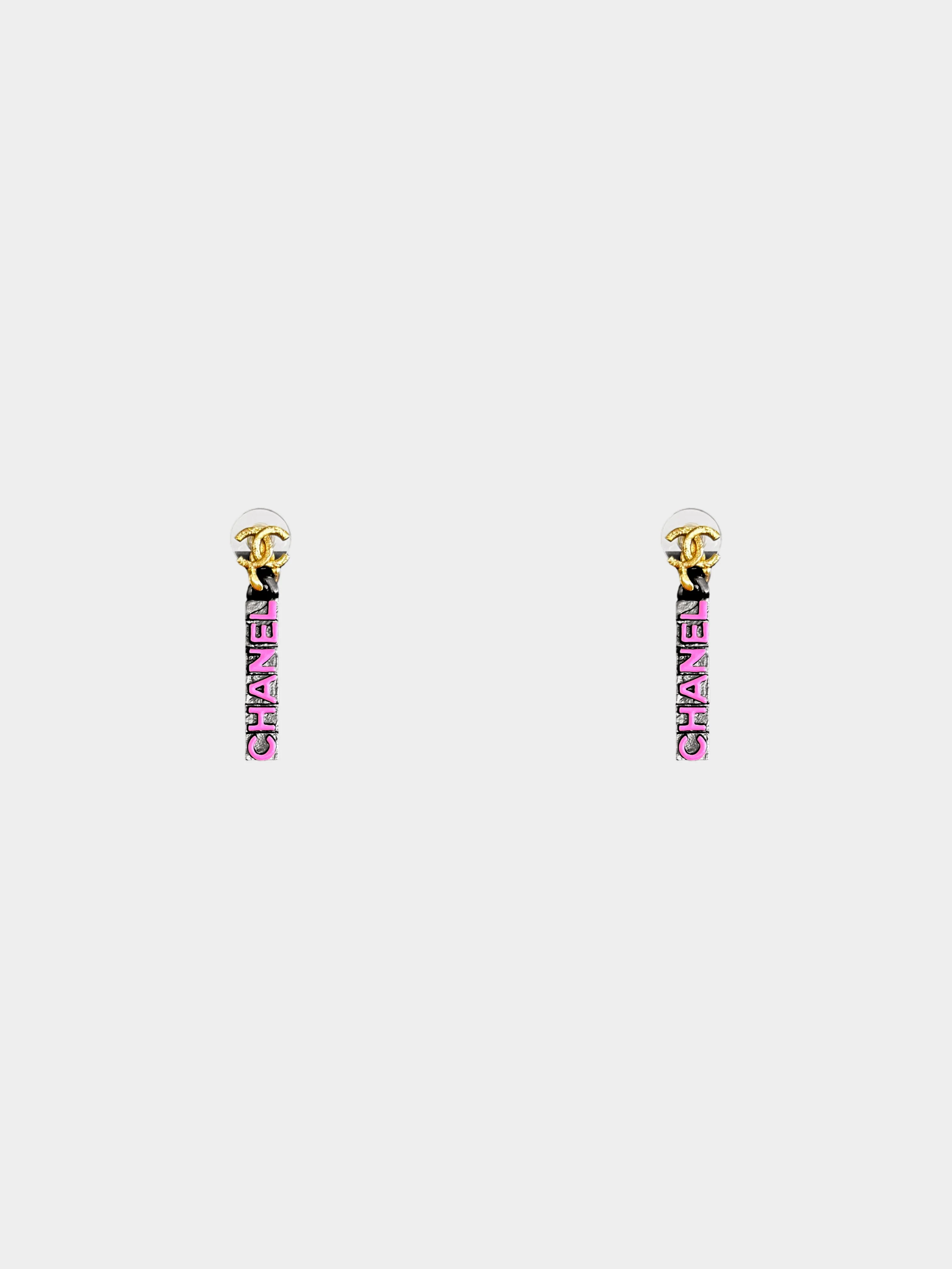 Chanel 2021 Pink Enamel CC Logo Drop Earrings