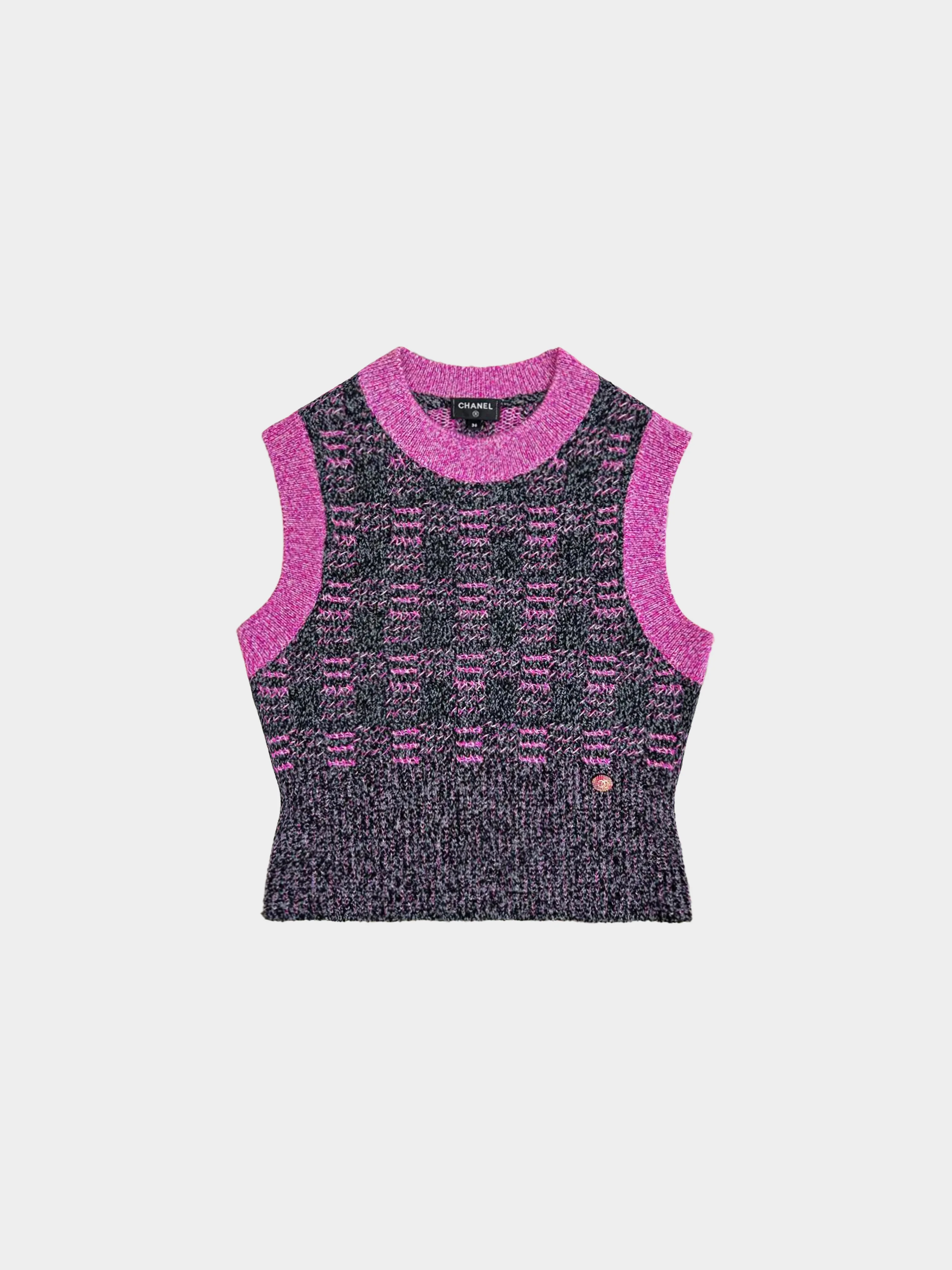Chanel 2022 Black, Grey, and Pink Cashmere Knitted Vest