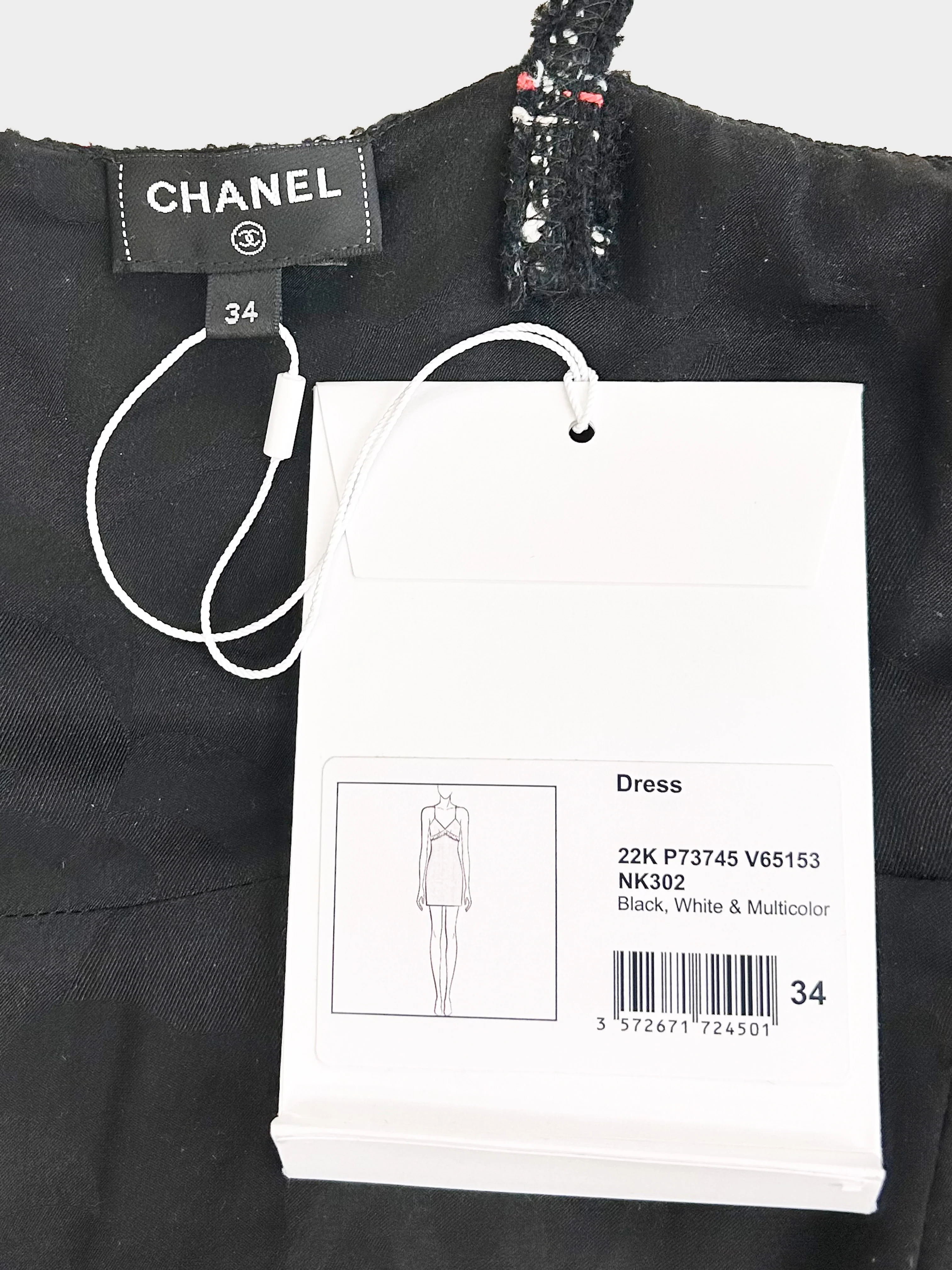 Chanel 2022 Black White and Multicolor Tweed Mini Dress - Image 6