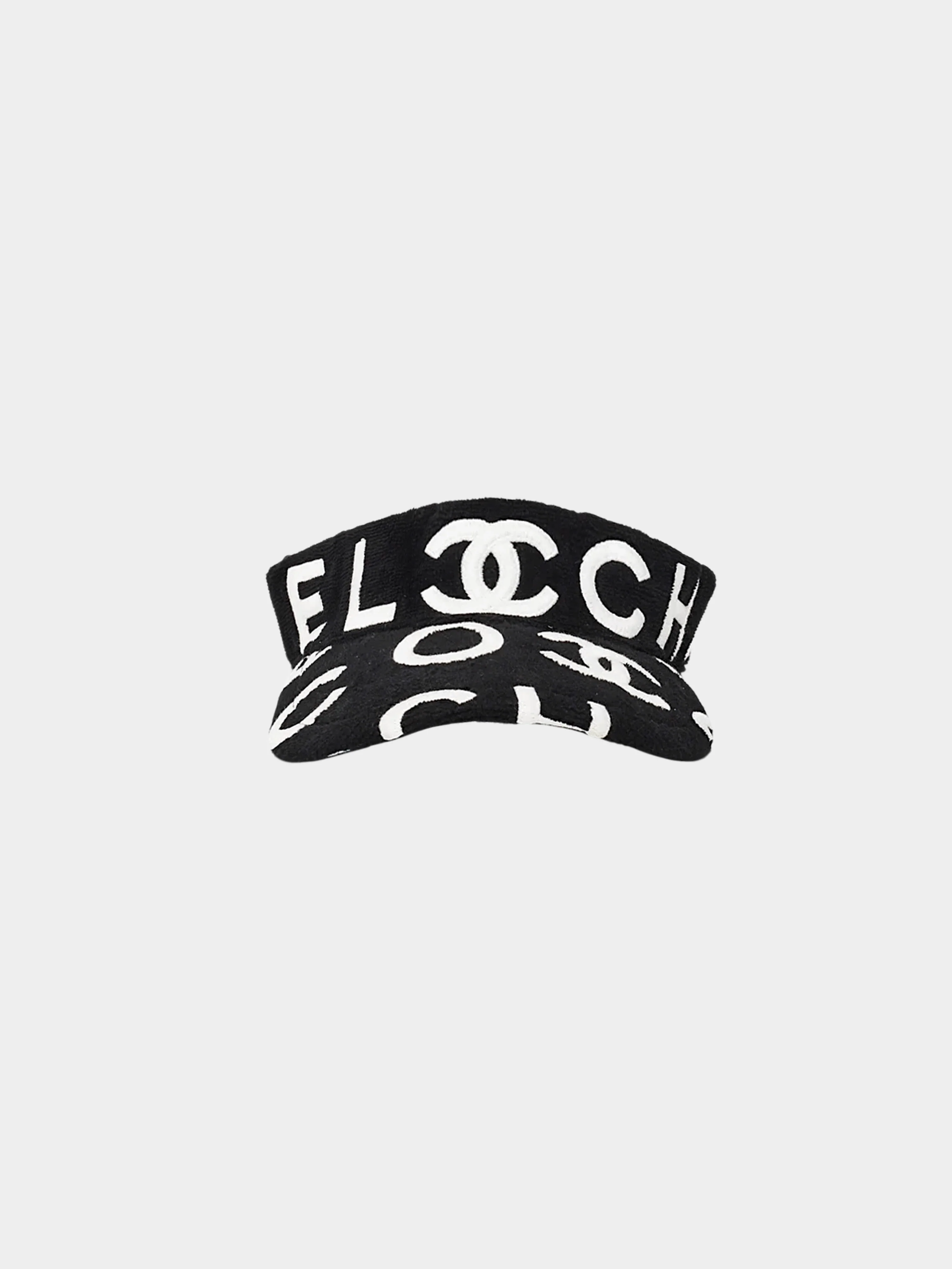 Chanel 2023 Black Terry Cloth Logo Lettering Visor