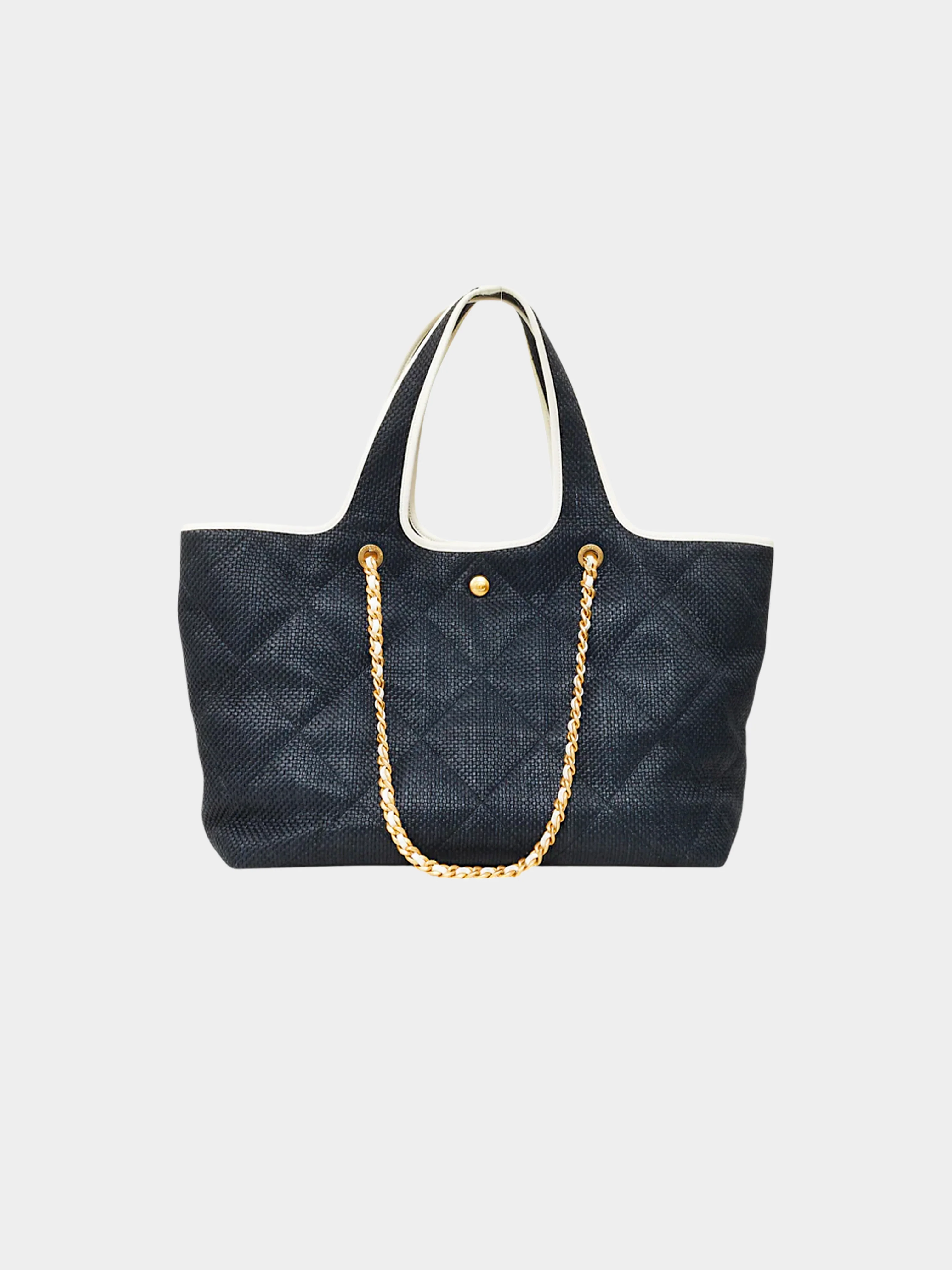 Chanel 2023 Dark Navy Raffia Quilted Tote Bag - Image 2
