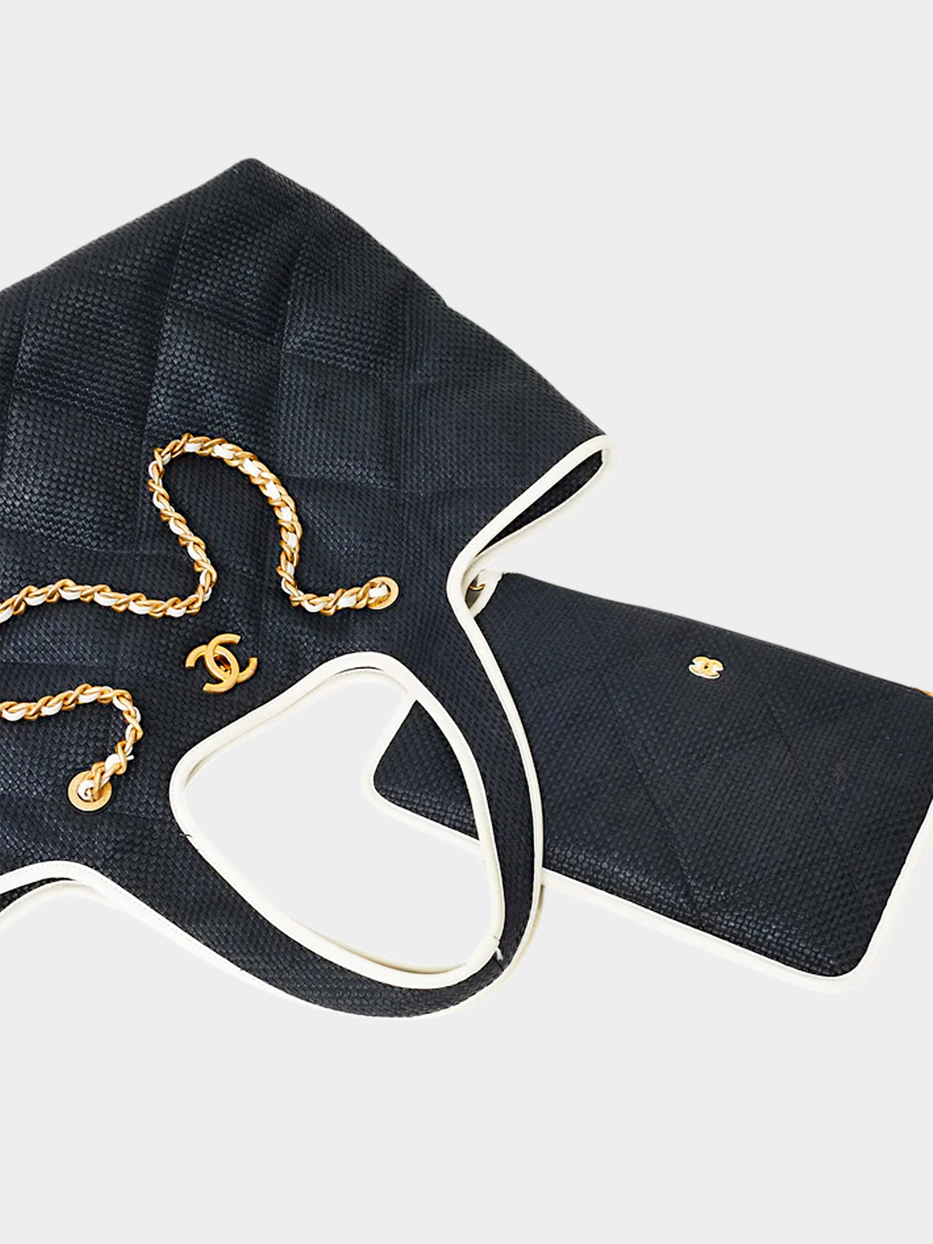 Chanel 2023 Dark Navy Raffia Quilted Tote Bag - Image 5