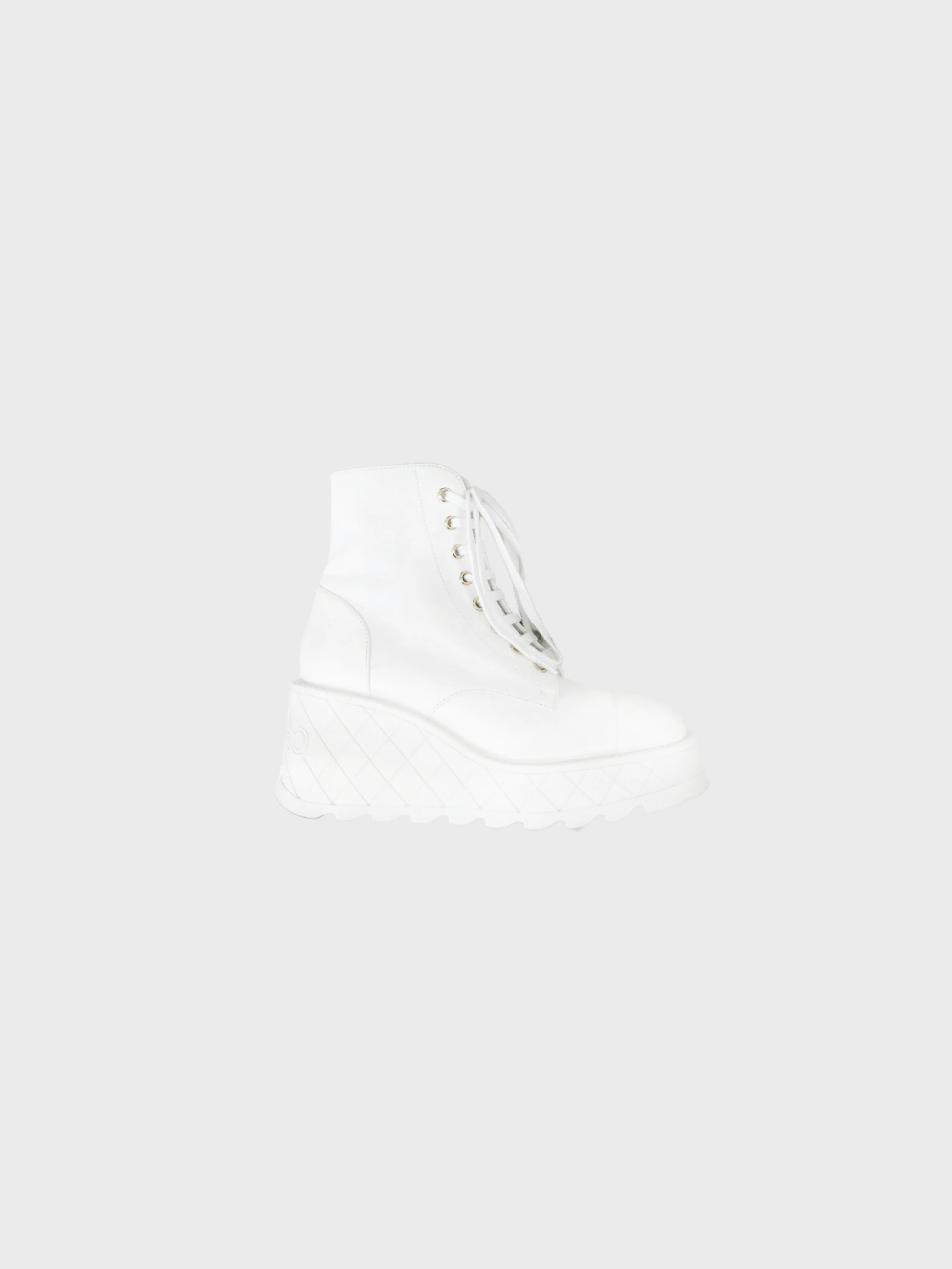 Chanel 2024 White Leather Wedge Combat Boots
