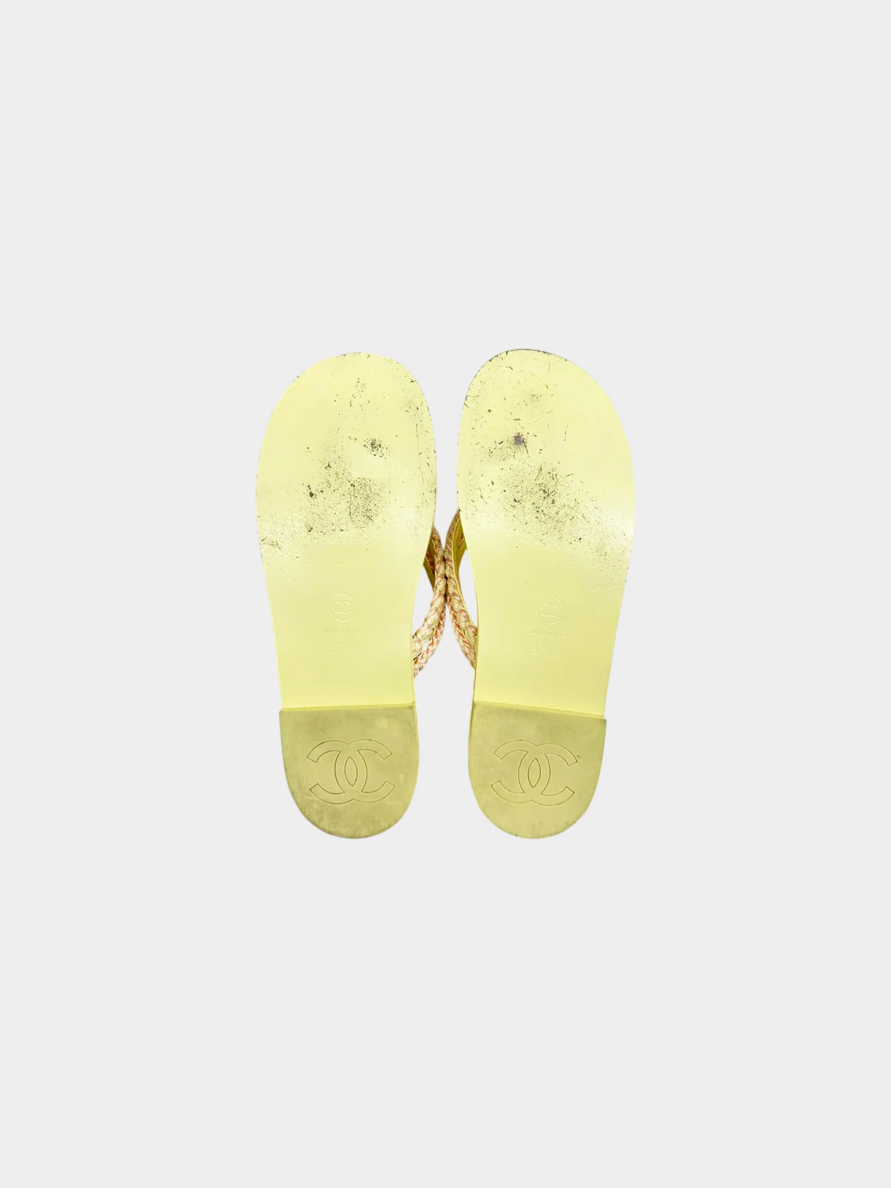 Chanel SS 2024 Yellow and Pink Raffia Thong Beach Sandals - Image 3