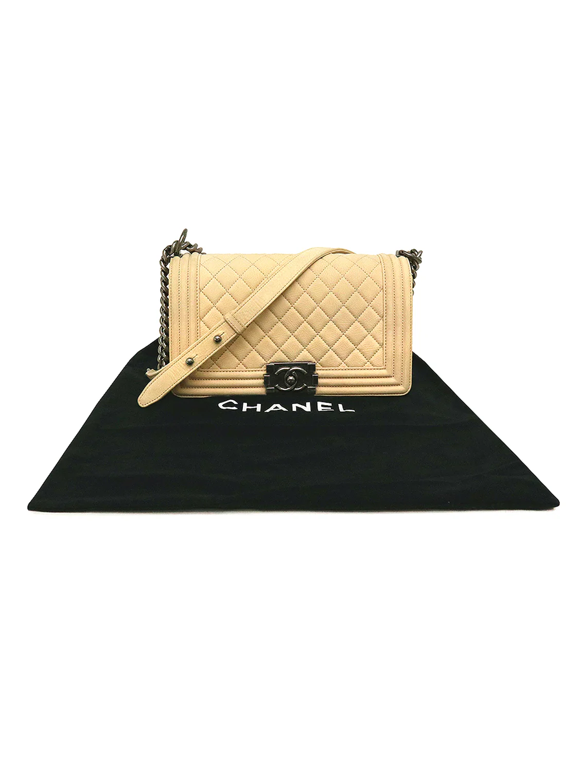 Chanel Beige 2010s Le Boy Gunmetal Hardware Bag - Image 4