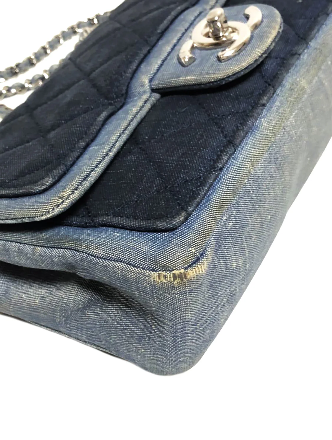 Chanel 2000s Bi-Tone Denim Chain Small Flap - Image 4