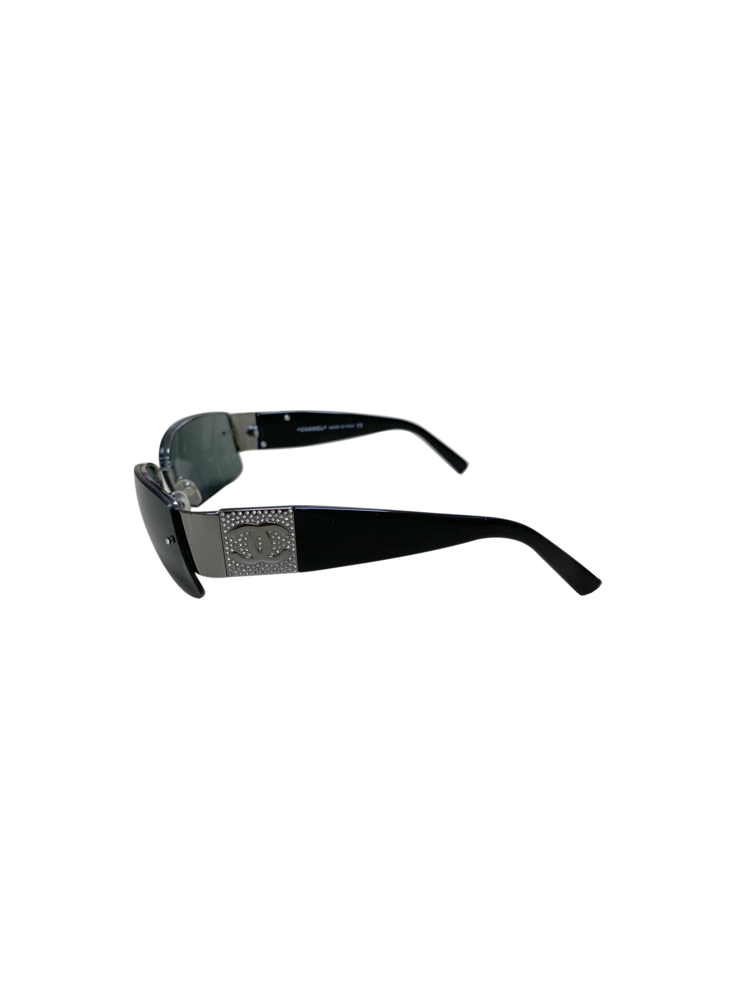 Chanel 2000s Black and Silver Plate Sunglasses - Image 3