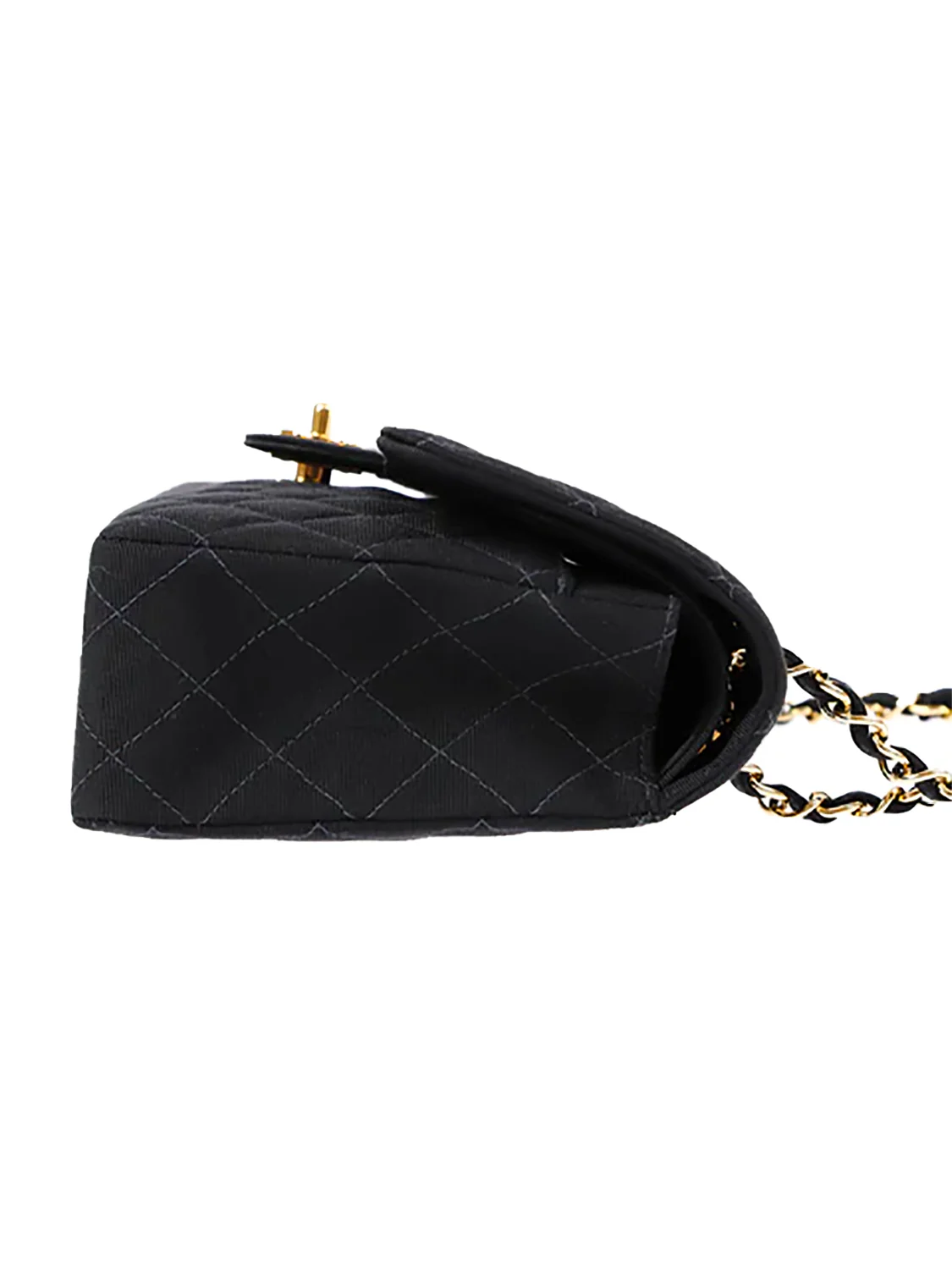 Chanel 2000s Black Cloth Leather Flap Bag - Image 3