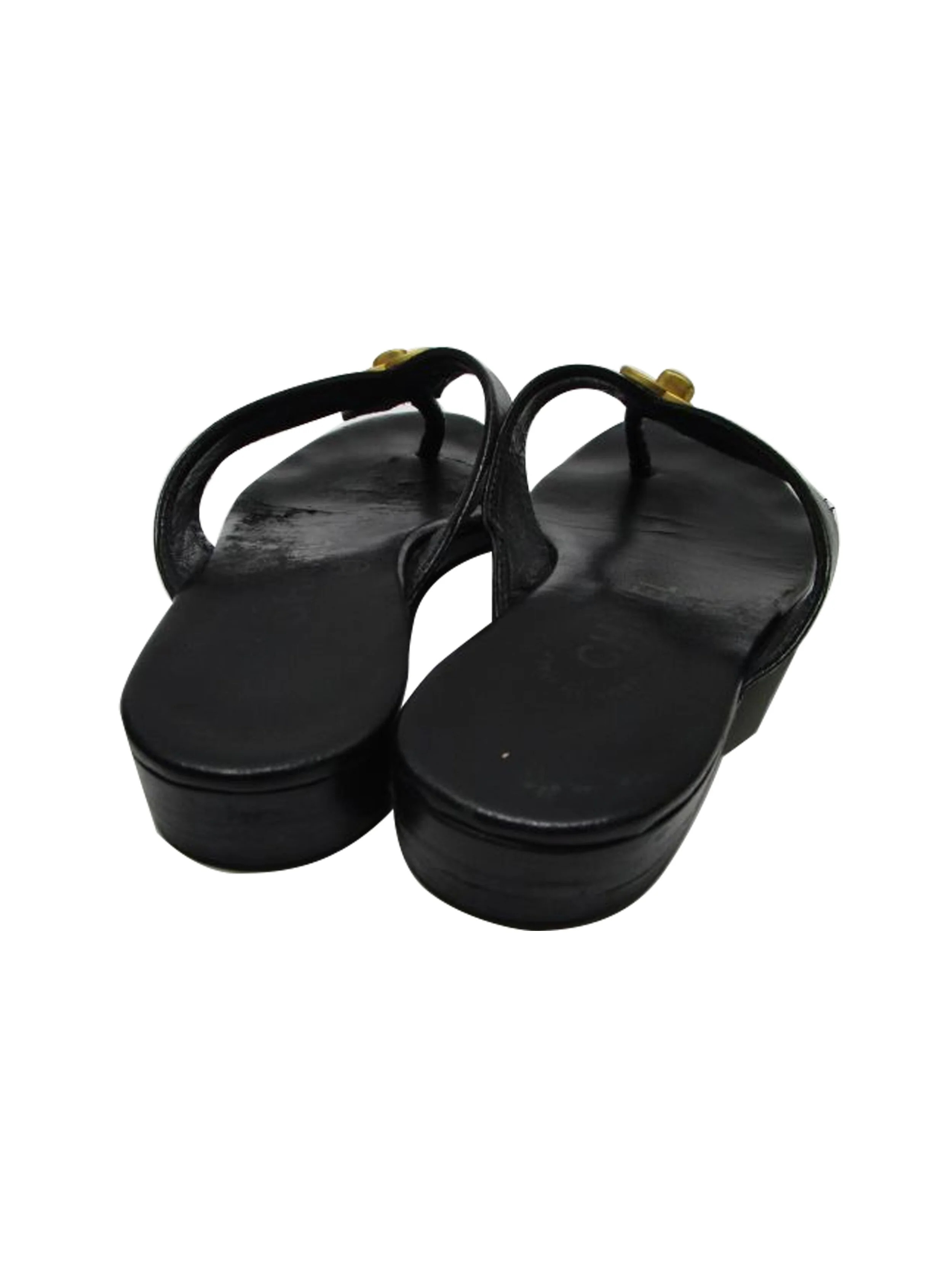Chanel 2000s Black Leather Flip Flops - Image 3