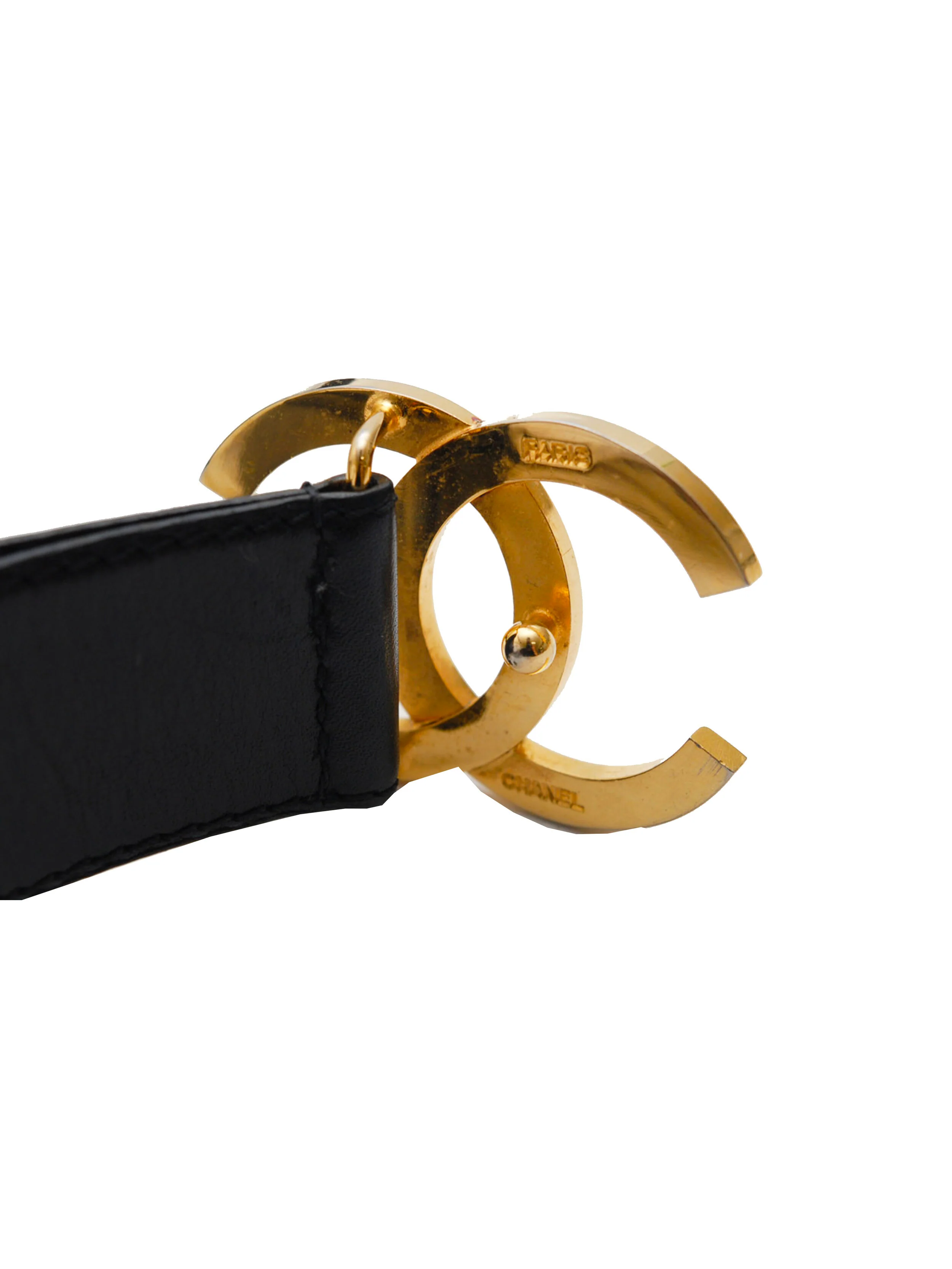 Chanel 2000s Black Leather Gold CC Belt - Image 2
