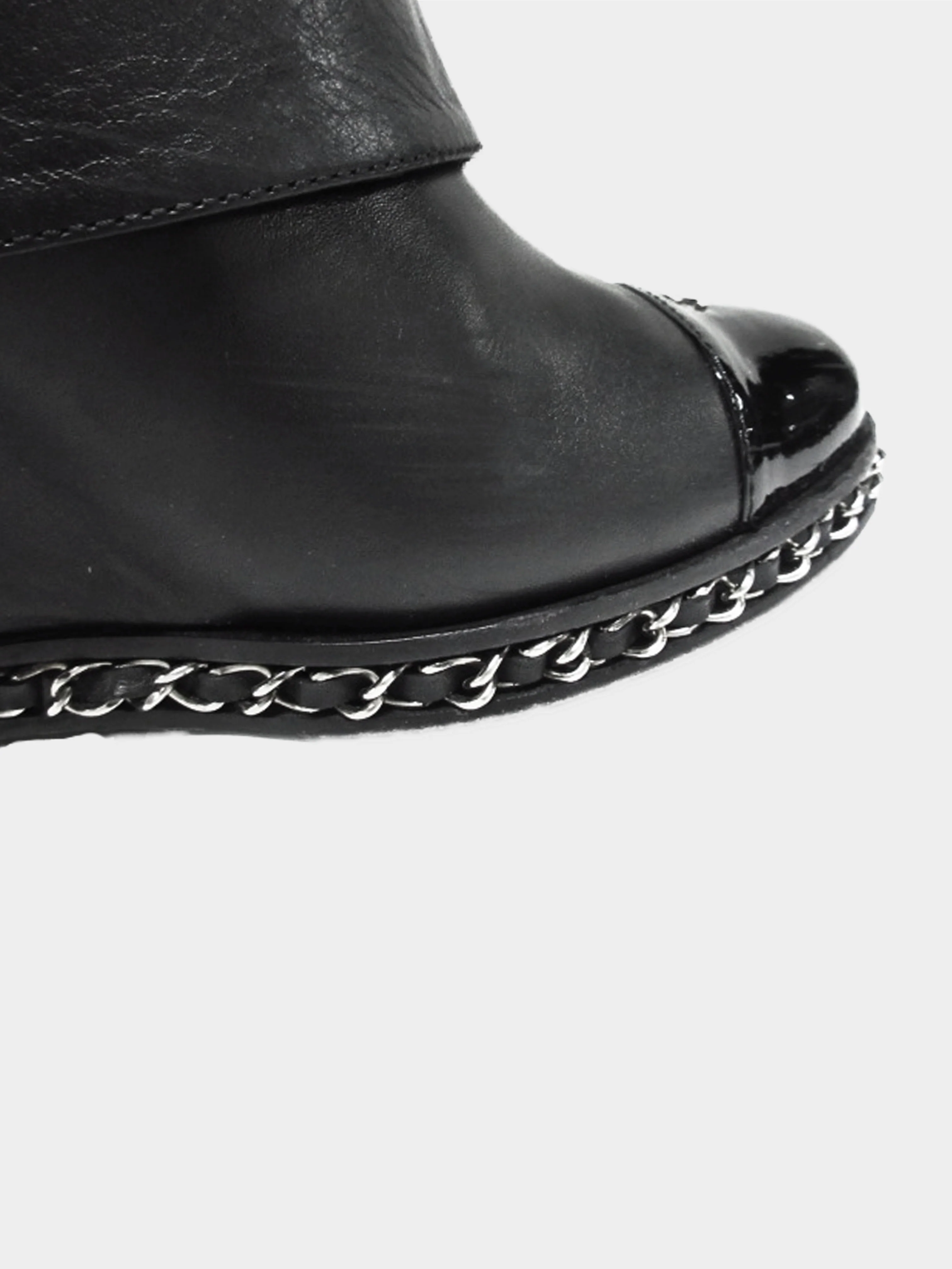 Chanel 2010s Black Leather Fold-over Wedged Long Boots - Image 3