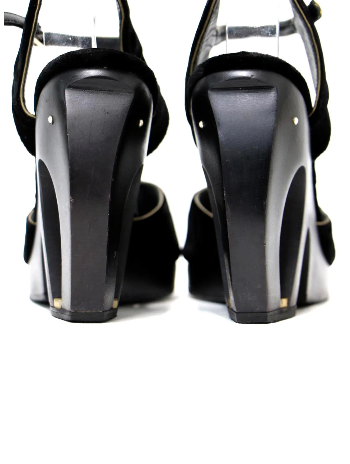 Chanel 2000s Black Velvet Curved Platform Heels - Image 3