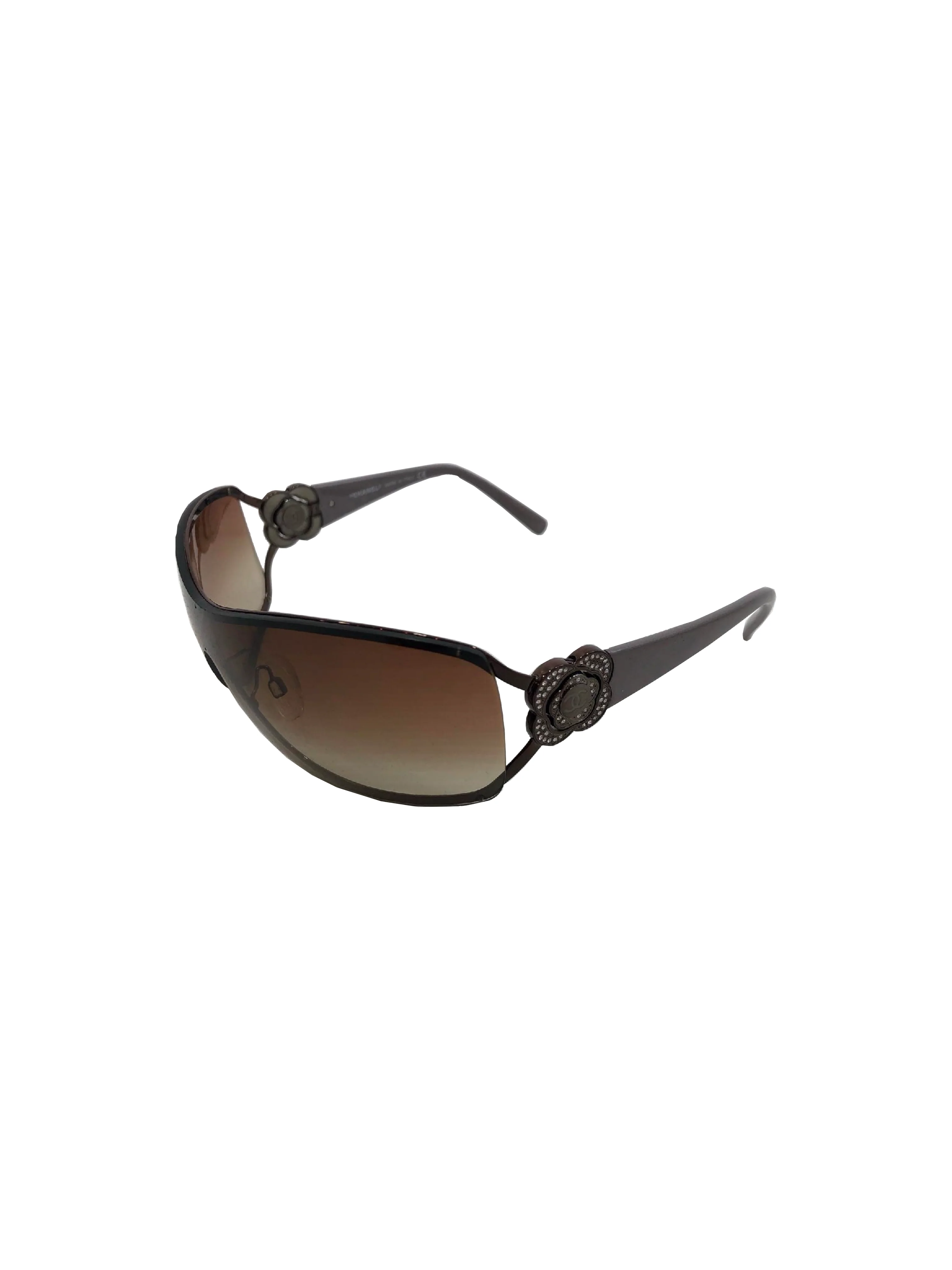 Chanel 2000s Brown Gradient Floral Rhinestone Sunglasses - Image 2