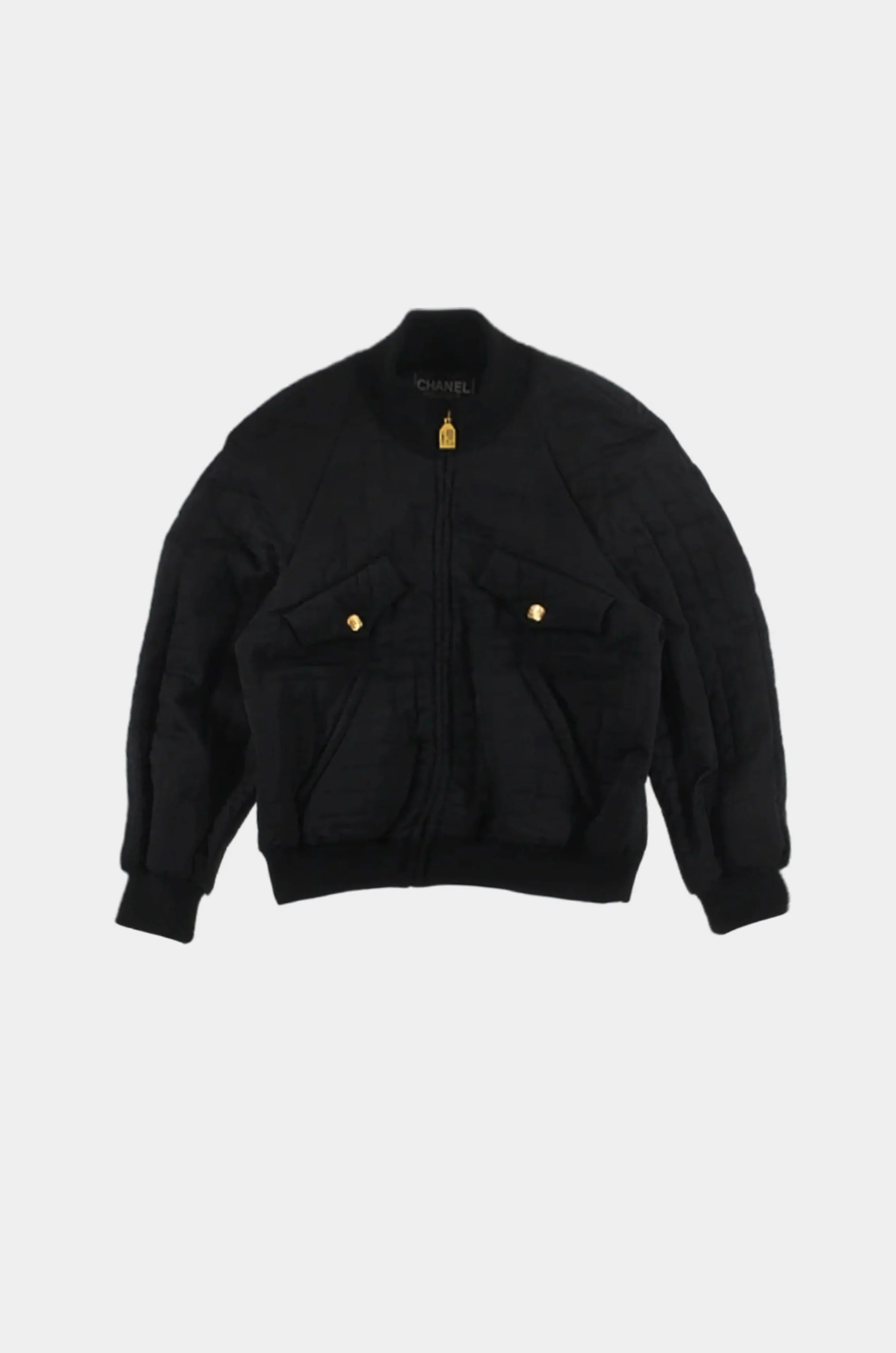 Chanel 1980s Black Quilted Bomber Jacket