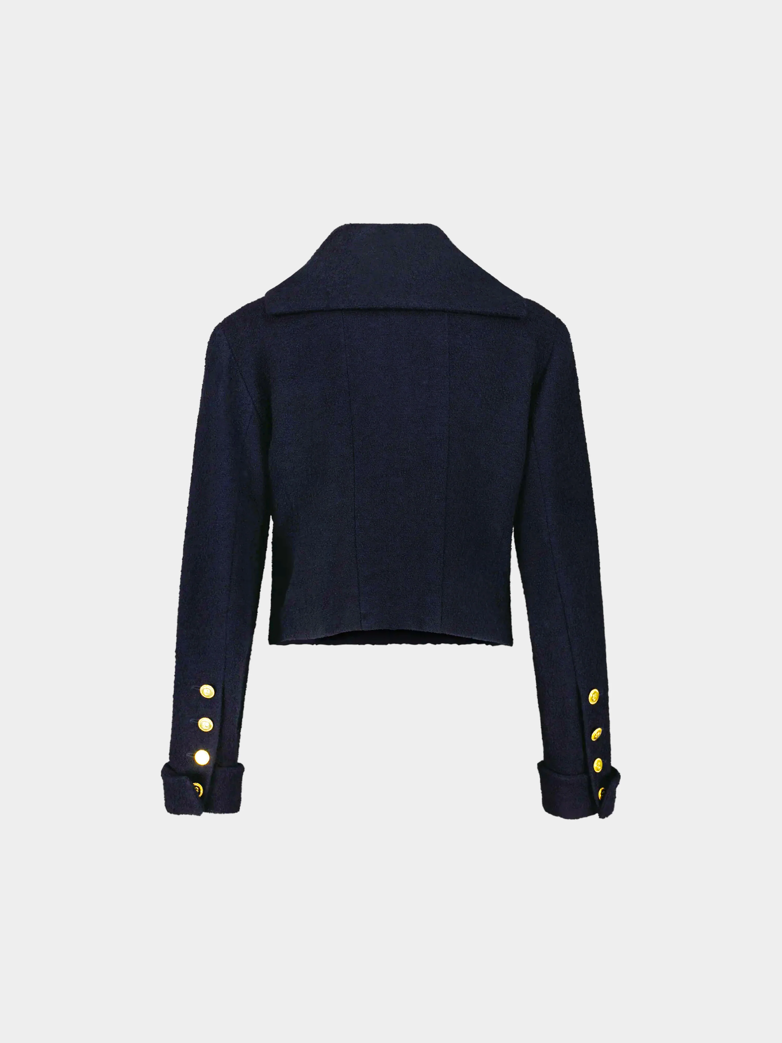 Chanel by Karl Lagerfeld 1990s Navy Blue Tweed Sailor Short Jacket - Image 2