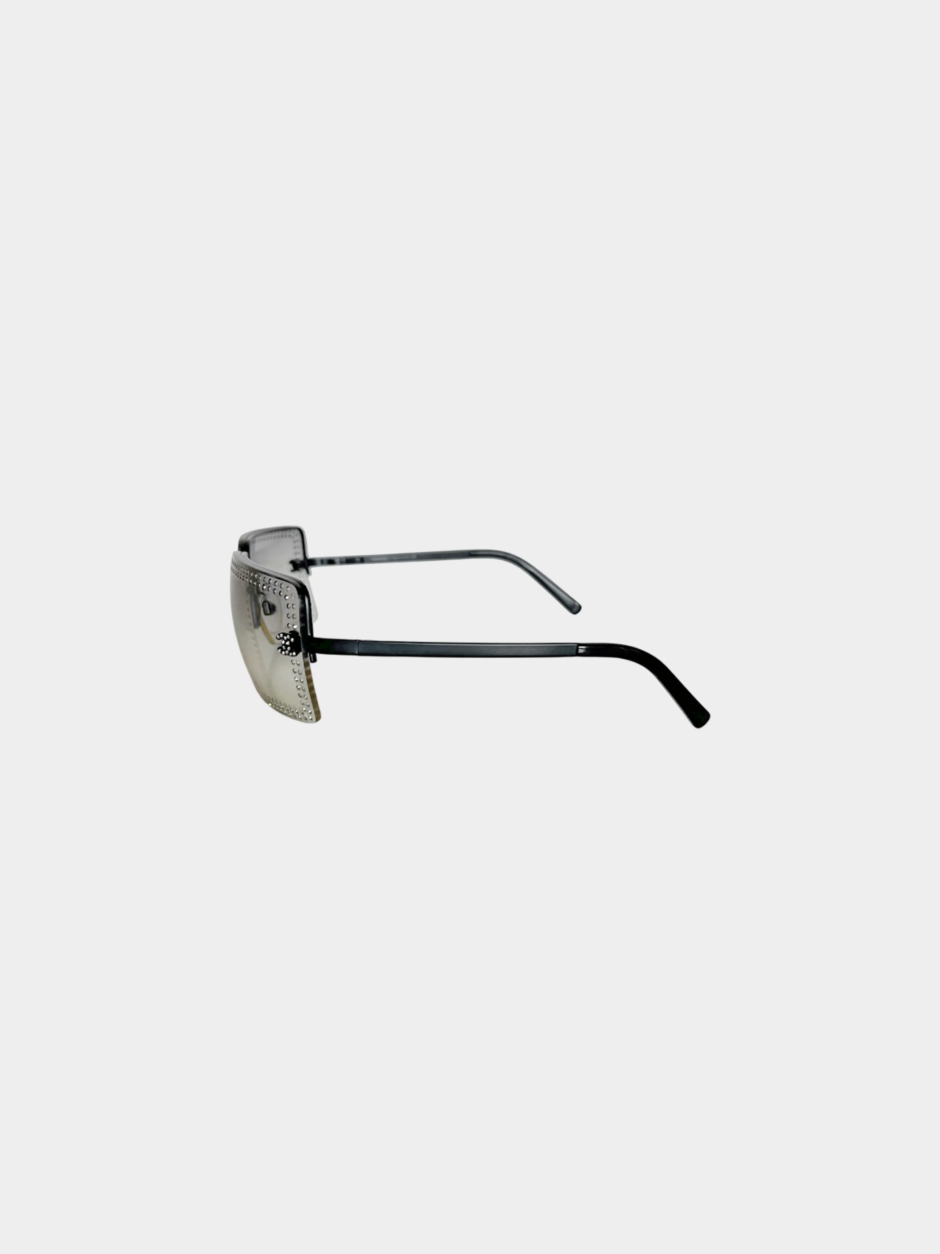 Chanel 2000s Gunmetal Rhinestone Studded Sunglasses - Image 3