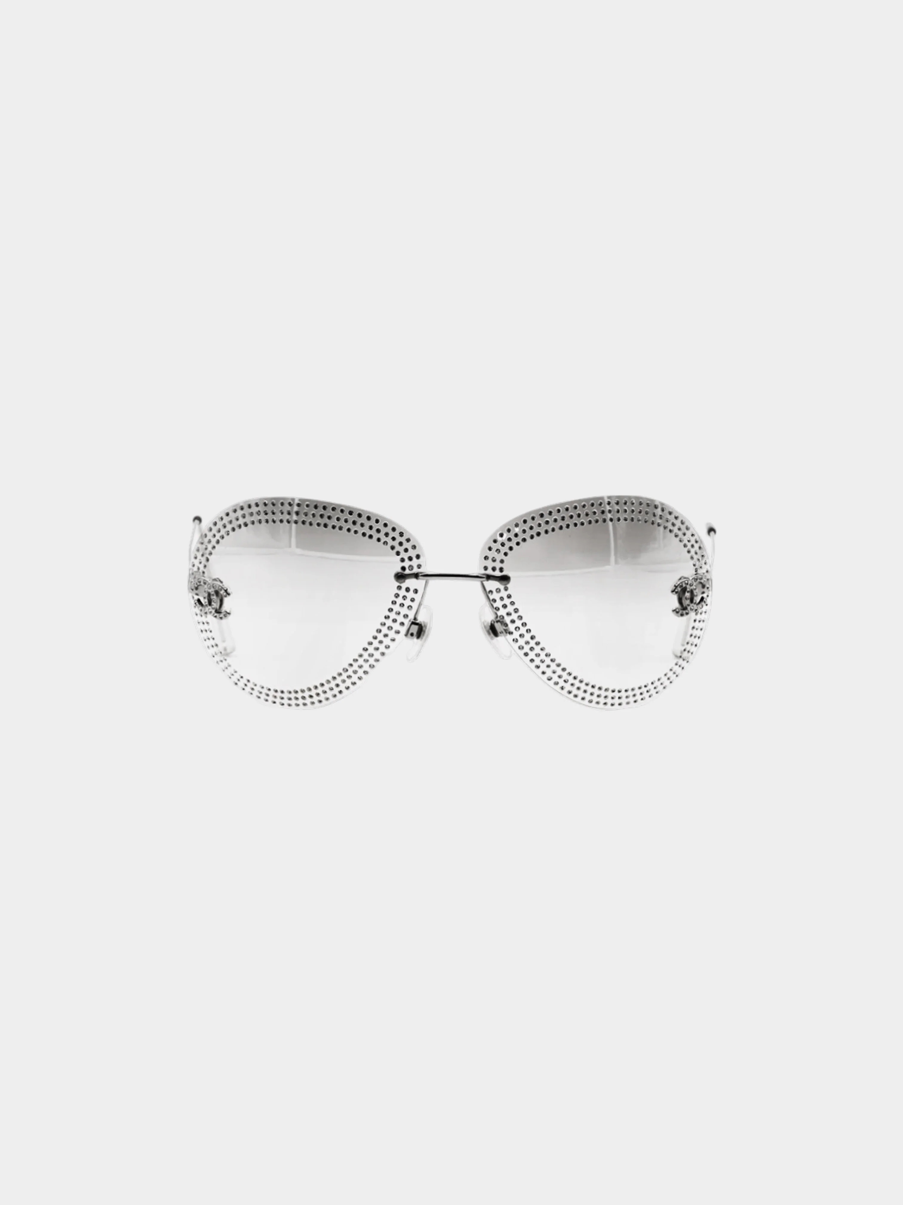 Chanel by Karl Lagerfeld 2000 Silver Rhinestone Studded Sunglasses - Image 2