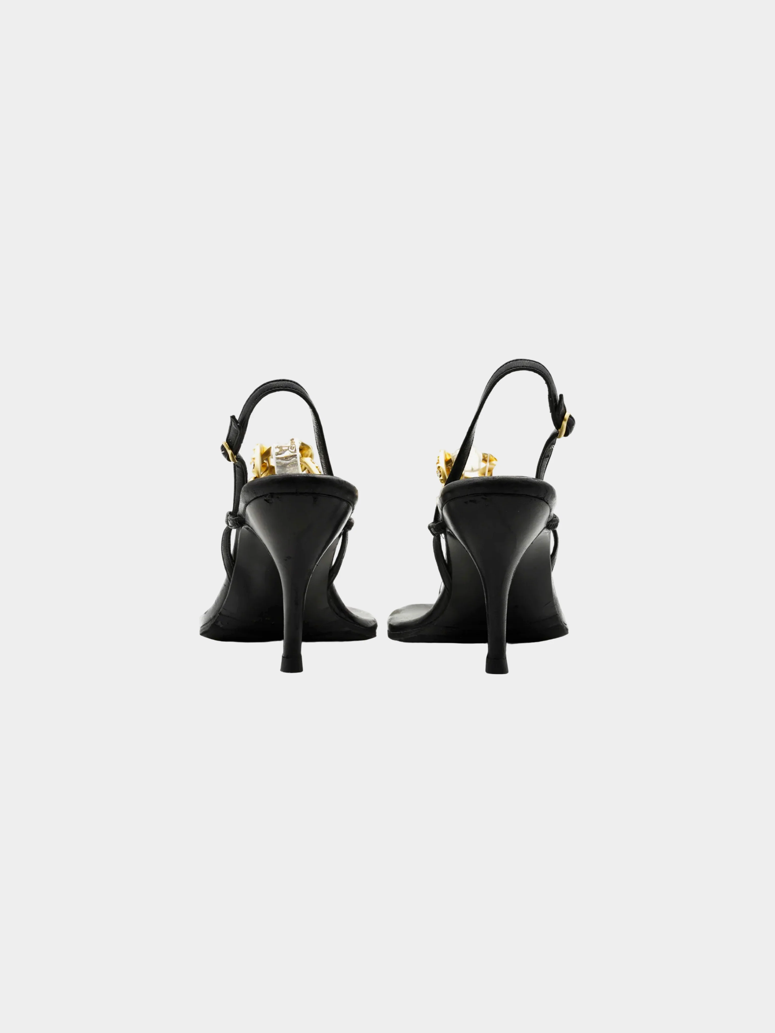 Chanel by Karl Lagerfeld 2000s Black and Gold Chain Heels - Image 3
