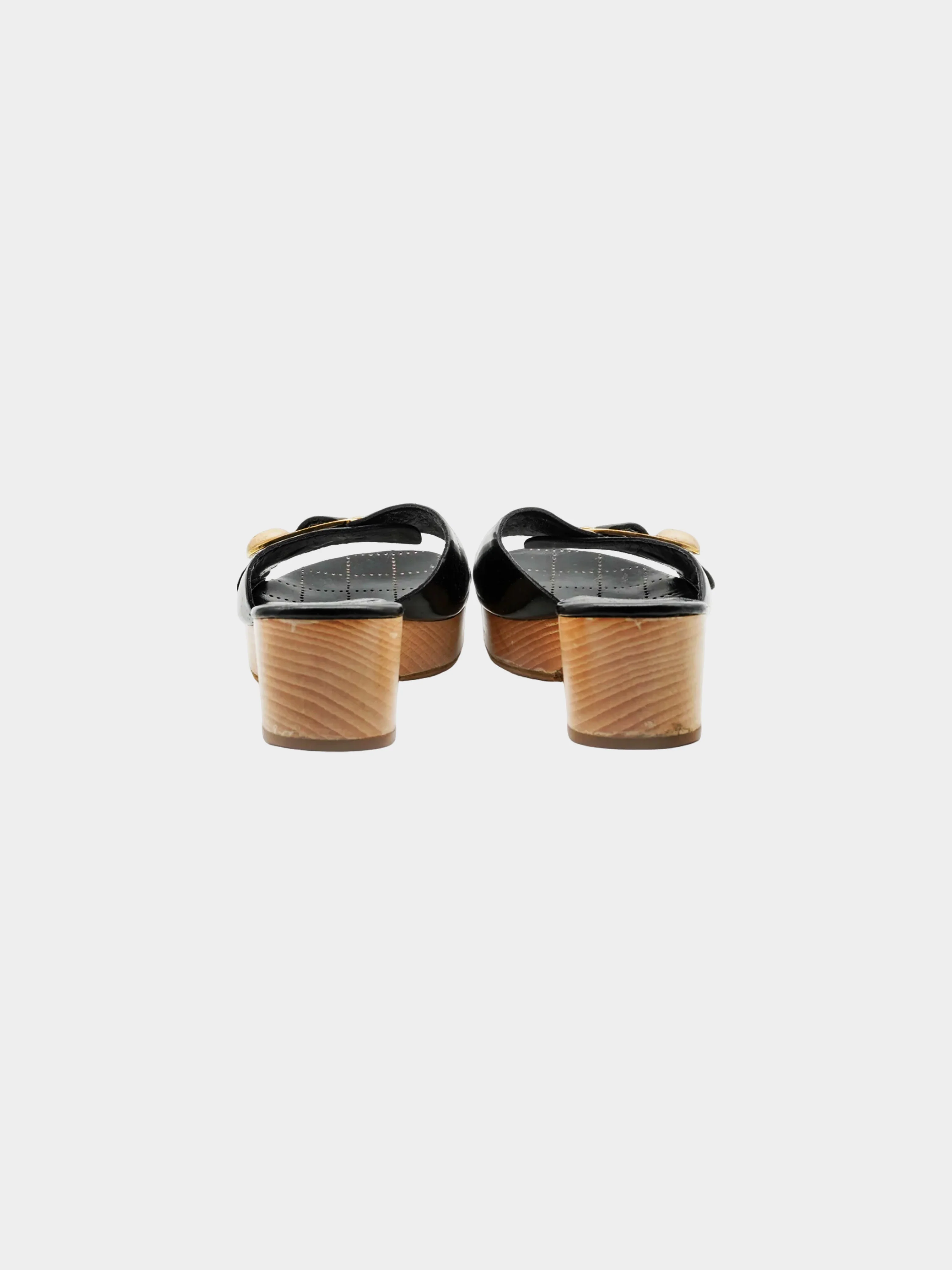 Chanel by Karl Lagerfeld 2000s Black Patent Leather Platform Mules - Image 3