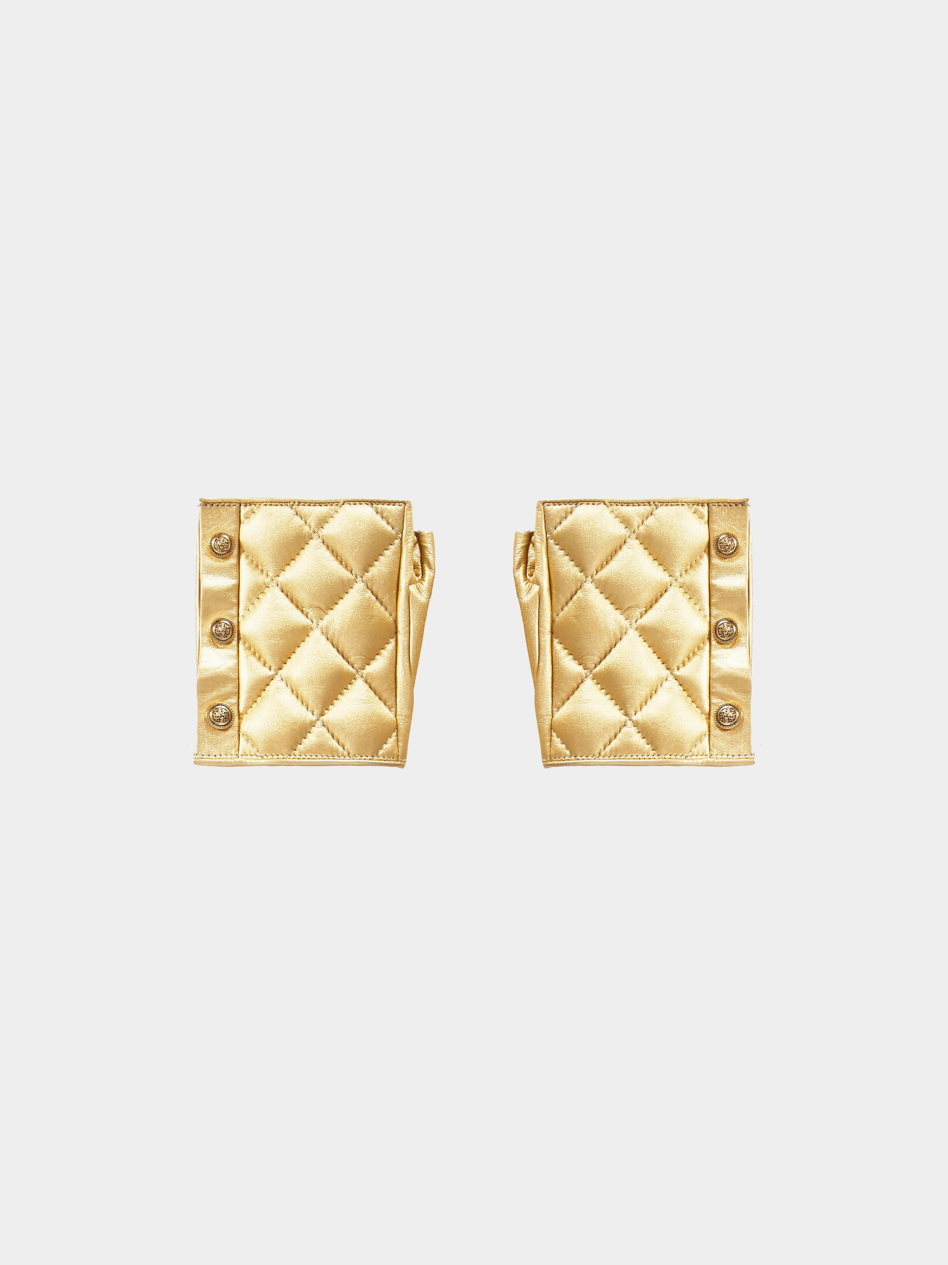 Chanel by Karl Lagerfeld 2000s Metallic Gold Leather Quilted Fingerless Gloves