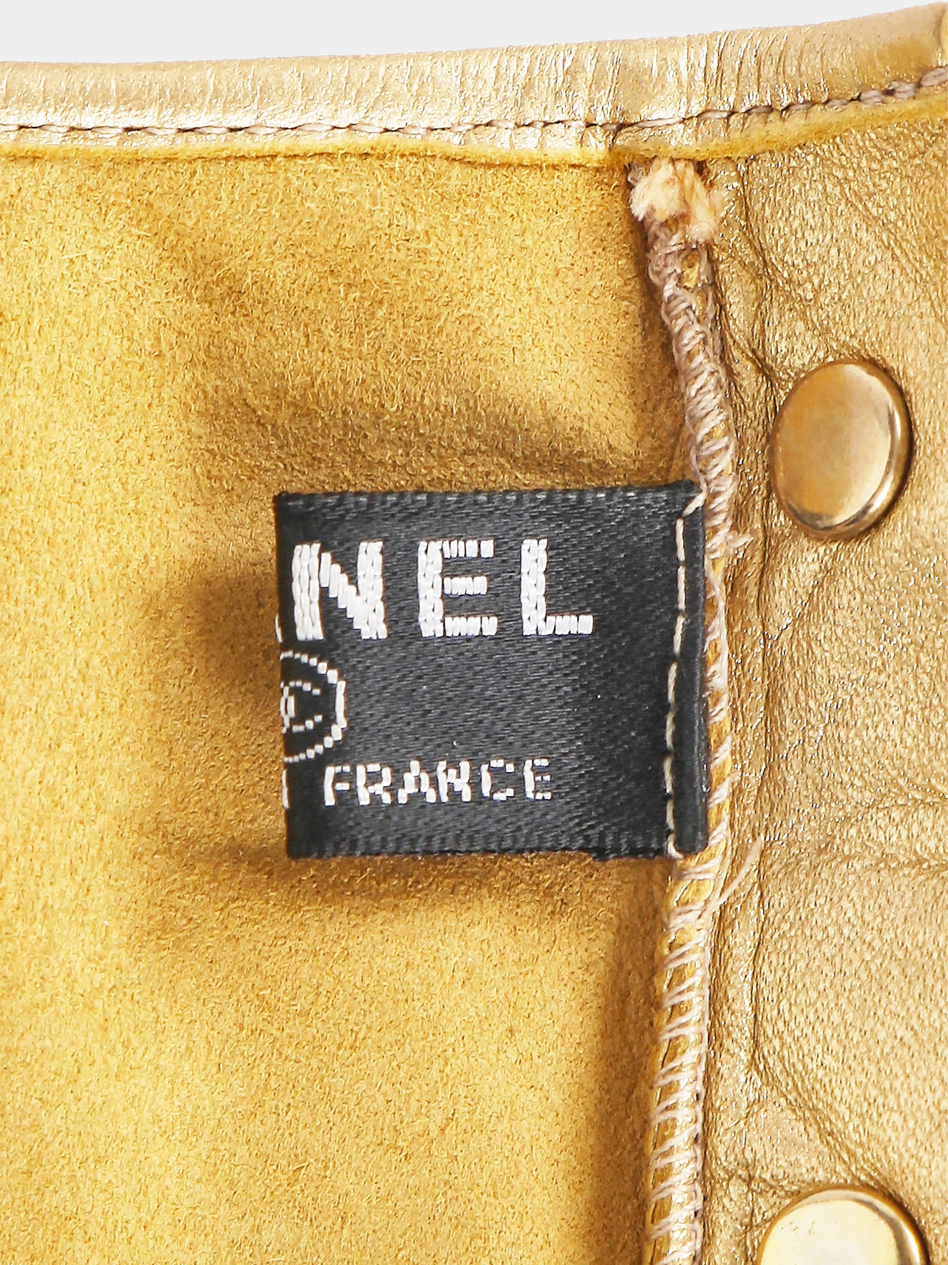 Chanel by Karl Lagerfeld 2000s Metallic Gold Leather Quilted Fingerless Gloves - Image 4