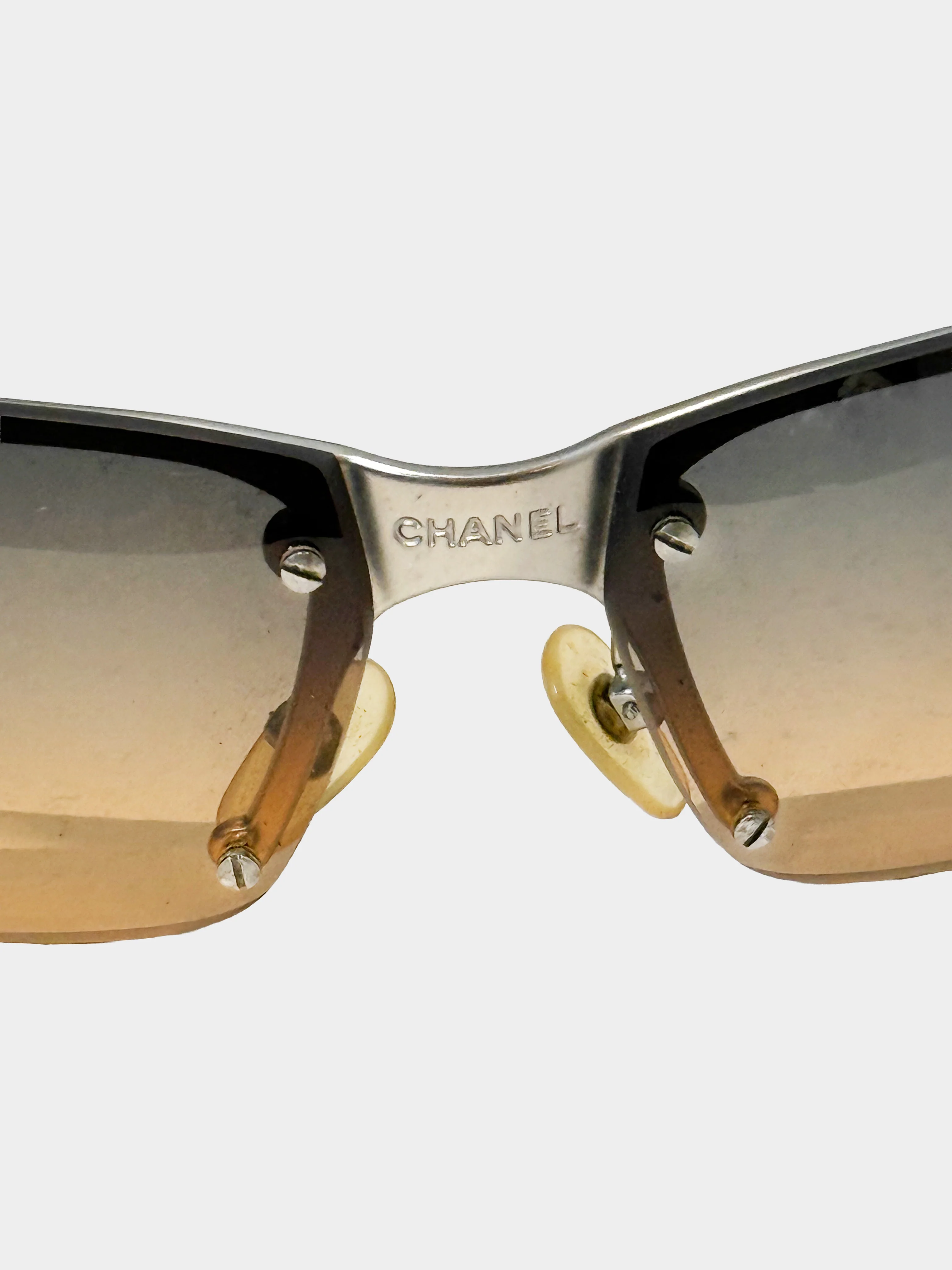 Chanel by Karl Lagerfeld 2000s Gradient Brown and Grey Rimless Sunglasses - Image 3