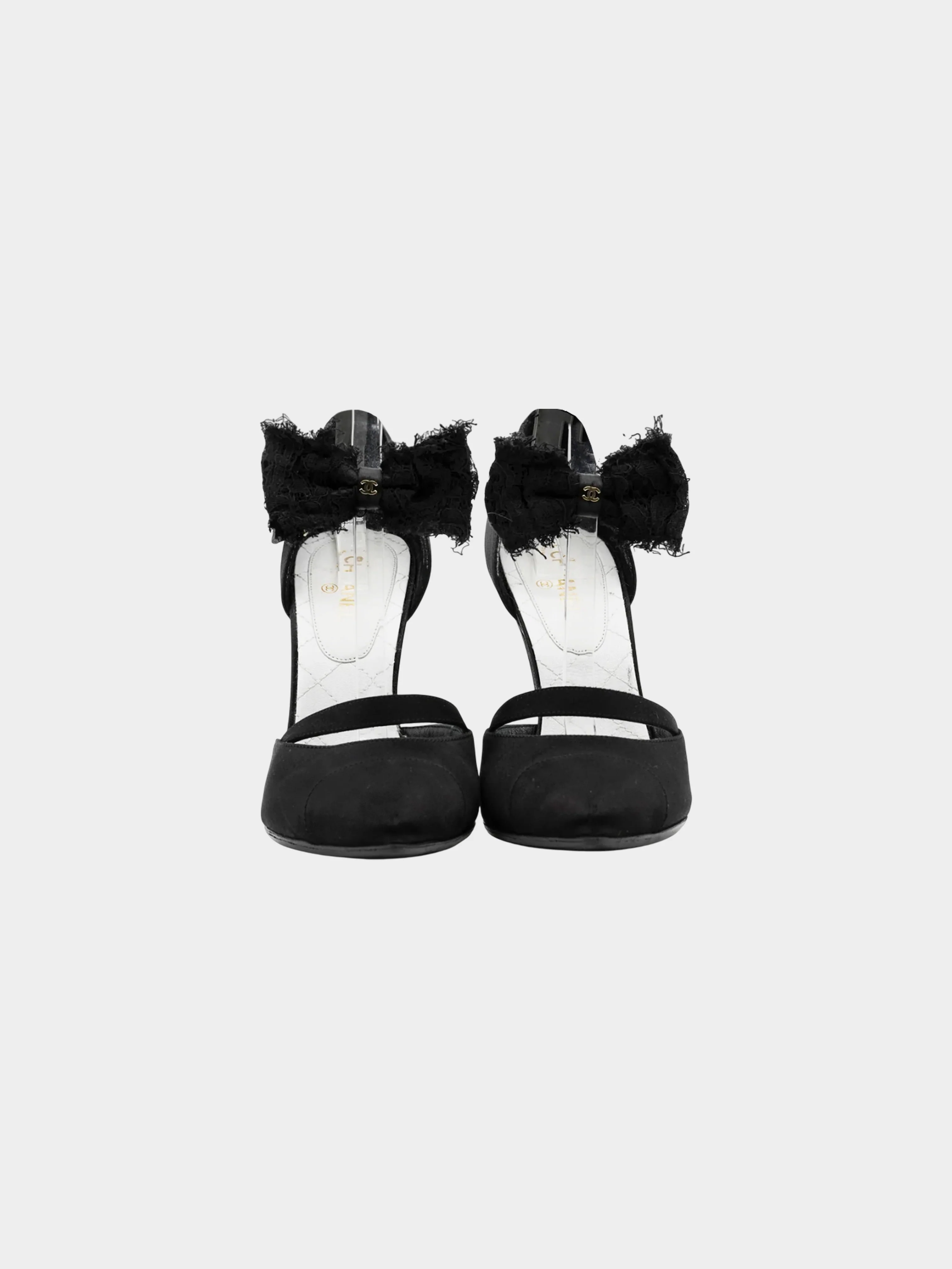 Chanel by Karl Lagerfeld 2020 Black Satin Bow Pumps - Image 3
