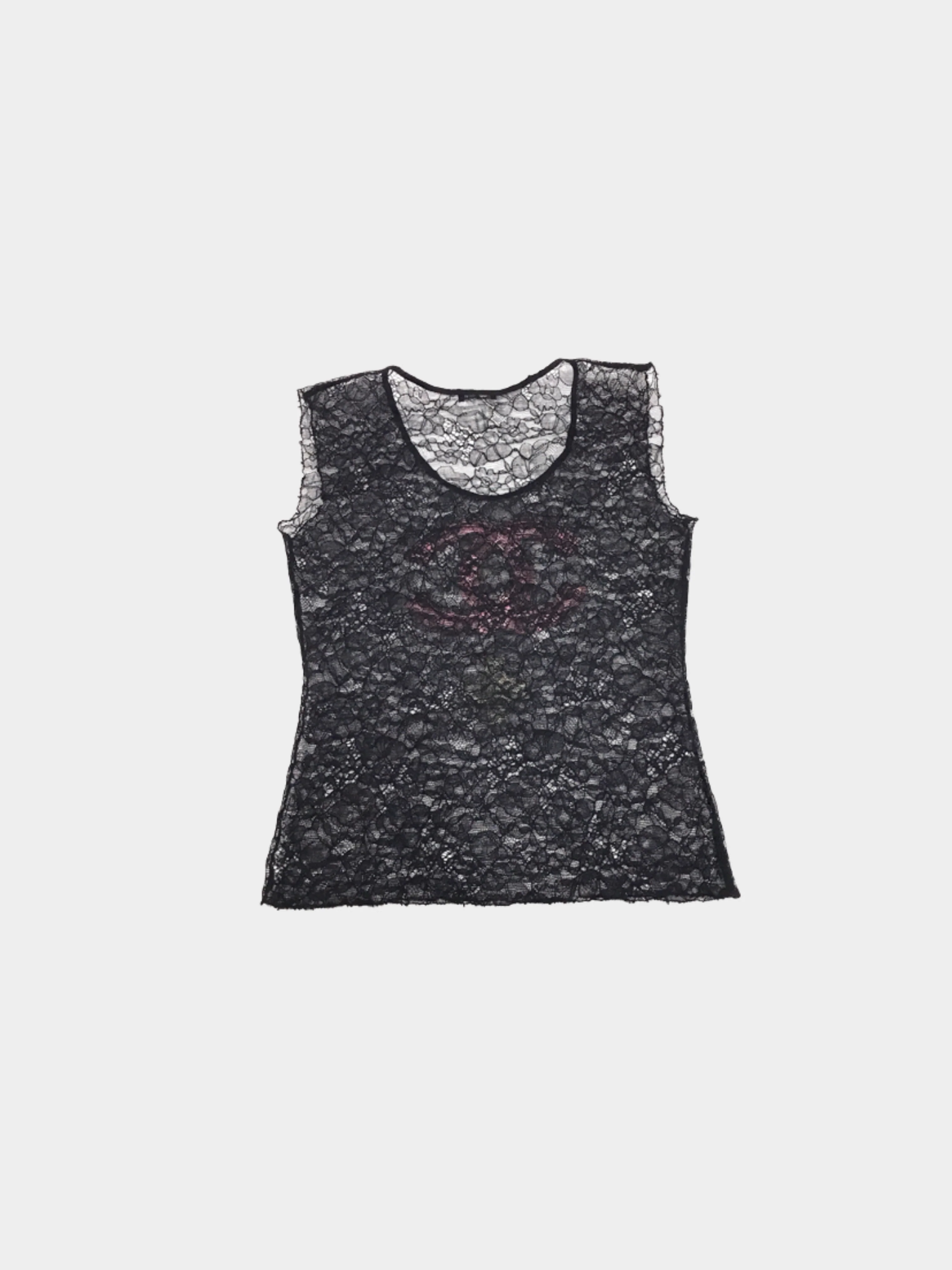 Chanel by Karl Lagerfeld Cruise 2004 Black Lace Embellished Tank Top - Image 2
