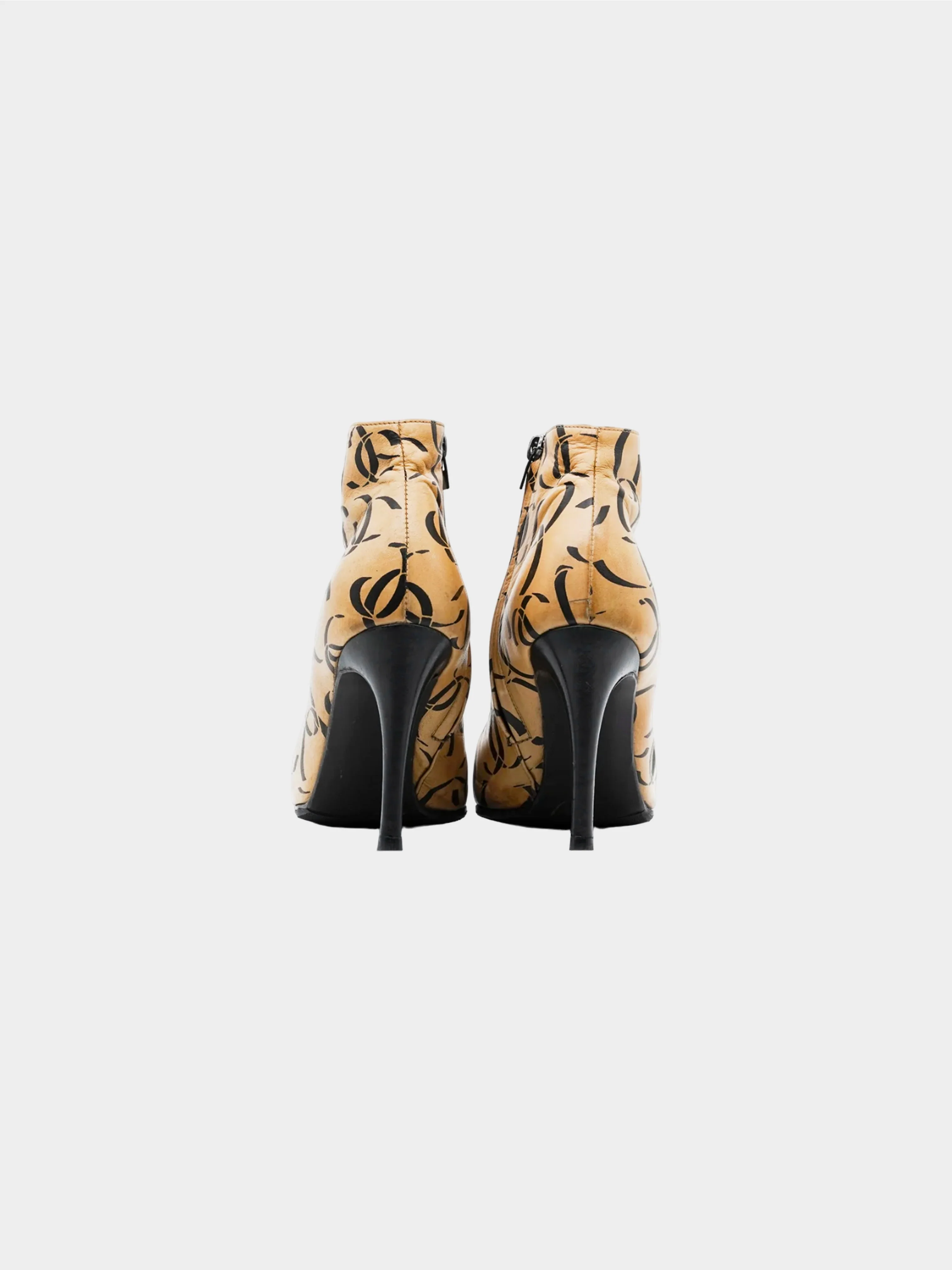 Chanel by Karl Lagerfeld FW 2000 Runway Beige CC Lambskin Ankle Boots - Image 3