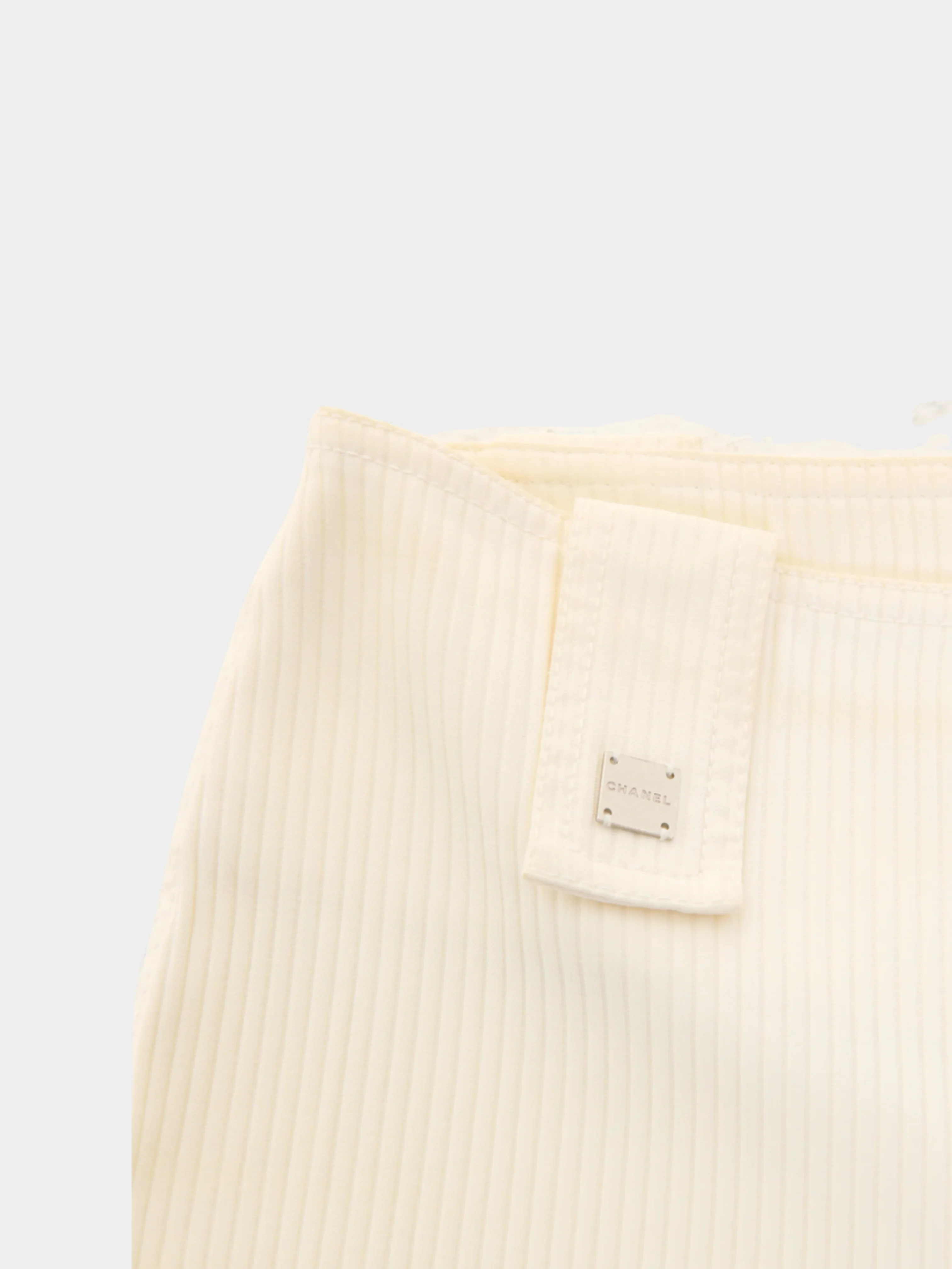 Chanel by Karl Lagerfeld SS 2001 White Ribbed High Waisted Flare Pants - Image 3