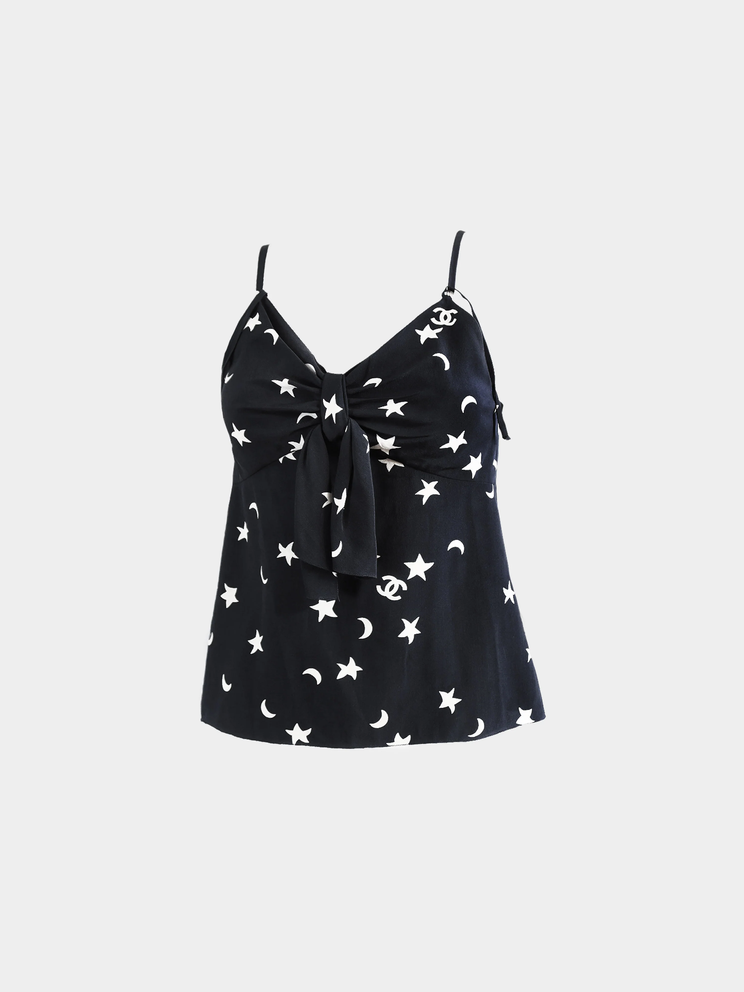 Chanel by Karl Lagerfeld SS 2008 Black and White Moon and Stars Print Tank Top - Image 2