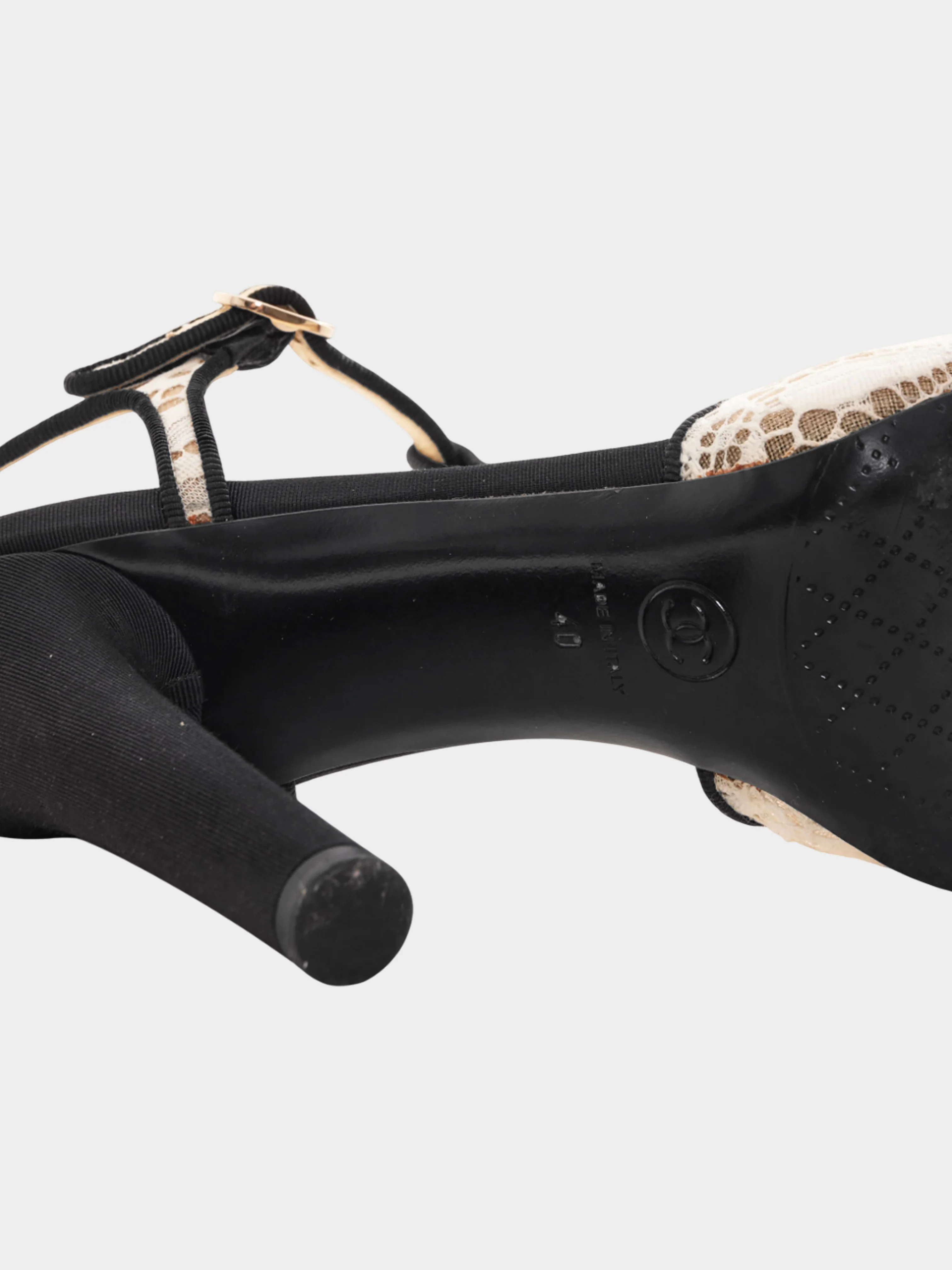 Chanel by Karl Lagerfield Early 2000s Black and White Lace Bow Heels - Image 4